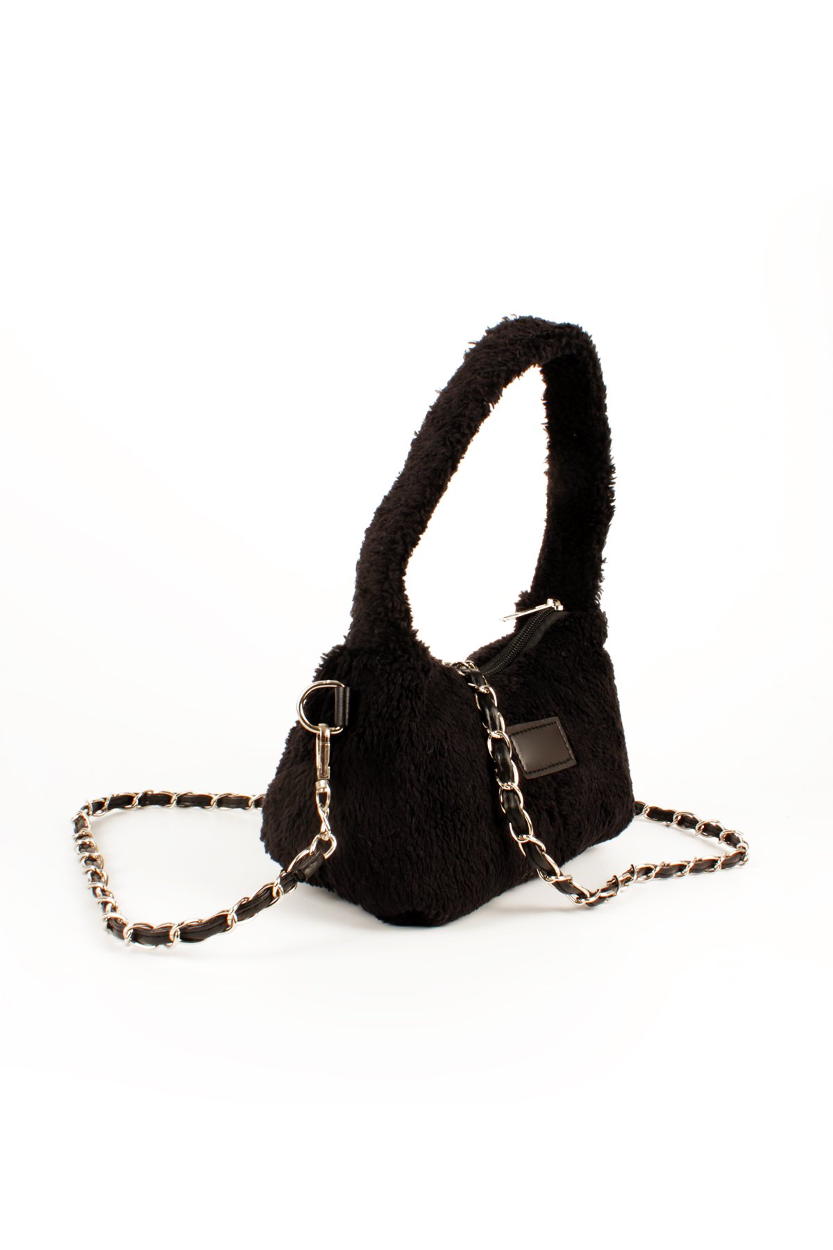 LWE20784-SyhTalhaLuwwe Bag'sKadın Peluş Tüylü Deri Zincir Örgü Omuz Askılı Puufi Salaş Mini Baget El Ve Omuz Çantası (20784)