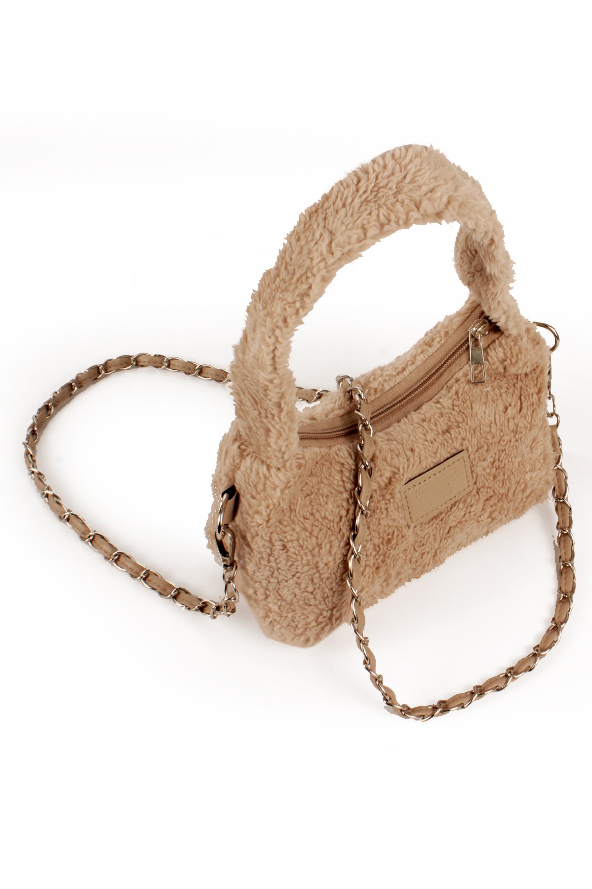 LWE20784-SyhTalhaLuwwe Bag'sKadın Peluş Tüylü Deri Zincir Örgü Omuz Askılı Puufi Salaş Mini Baget El Ve Omuz Çantası (20784)