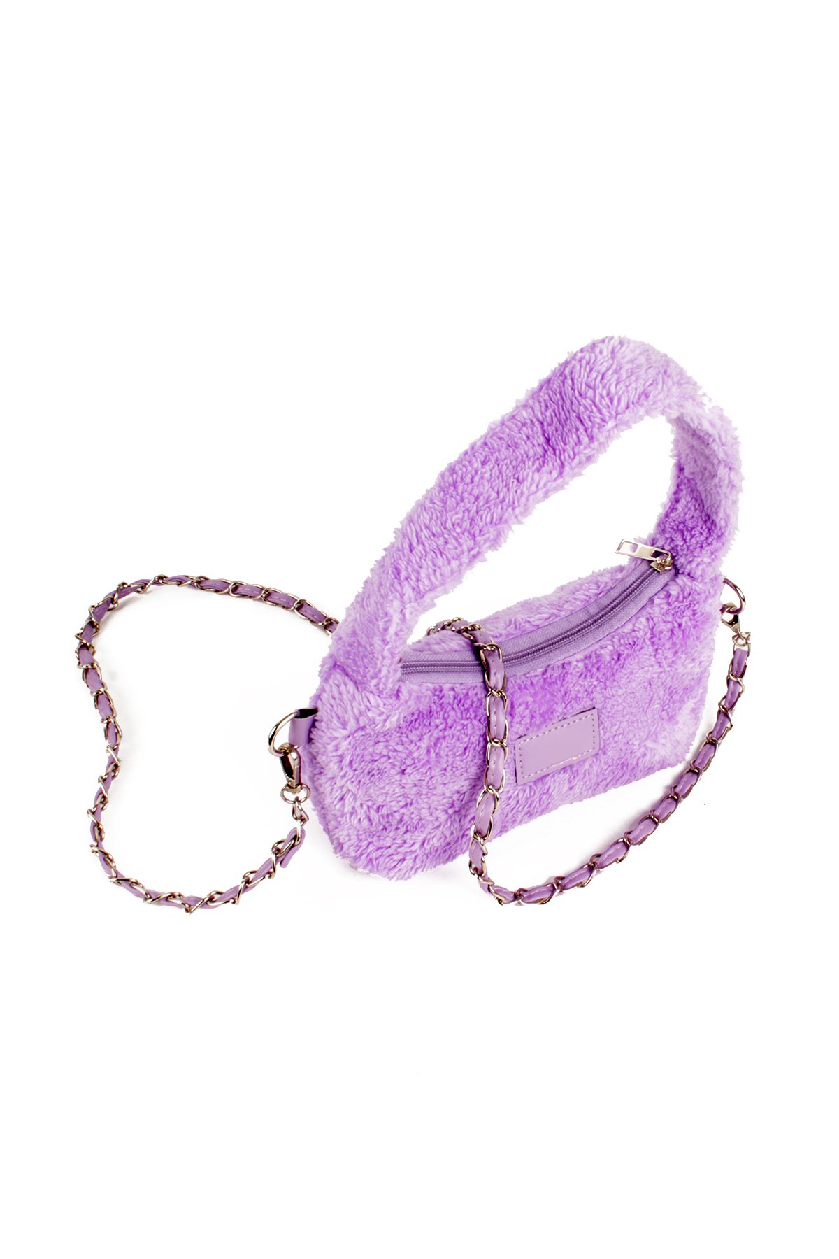 LWE20784-SyhTalhaLuwwe Bag'sKadın Peluş Tüylü Deri Zincir Örgü Omuz Askılı Puufi Salaş Mini Baget El Ve Omuz Çantası (20784)