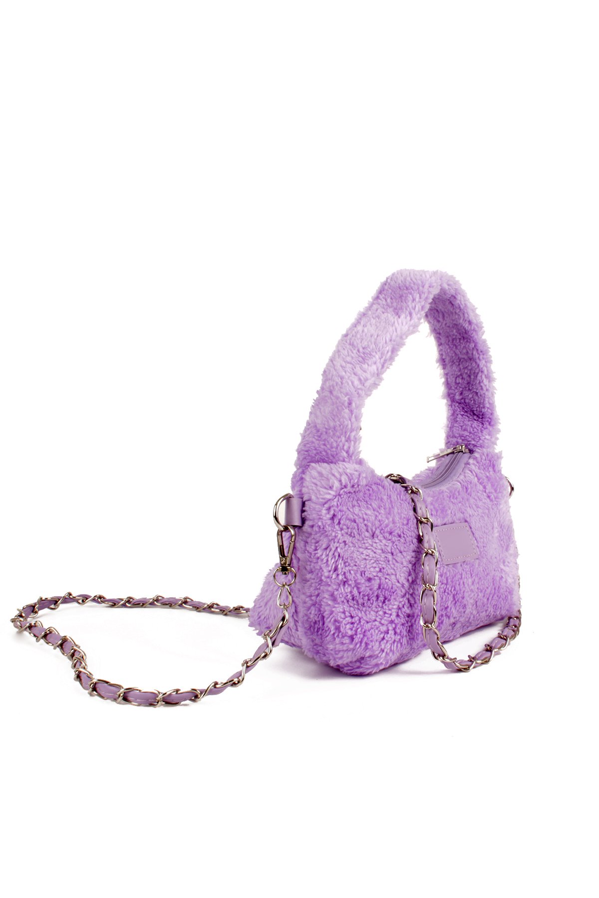 LWE20784-SyhTalhaLuwwe Bag'sKadın Peluş Tüylü Deri Zincir Örgü Omuz Askılı Puufi Salaş Mini Baget El Ve Omuz Çantası (20784)