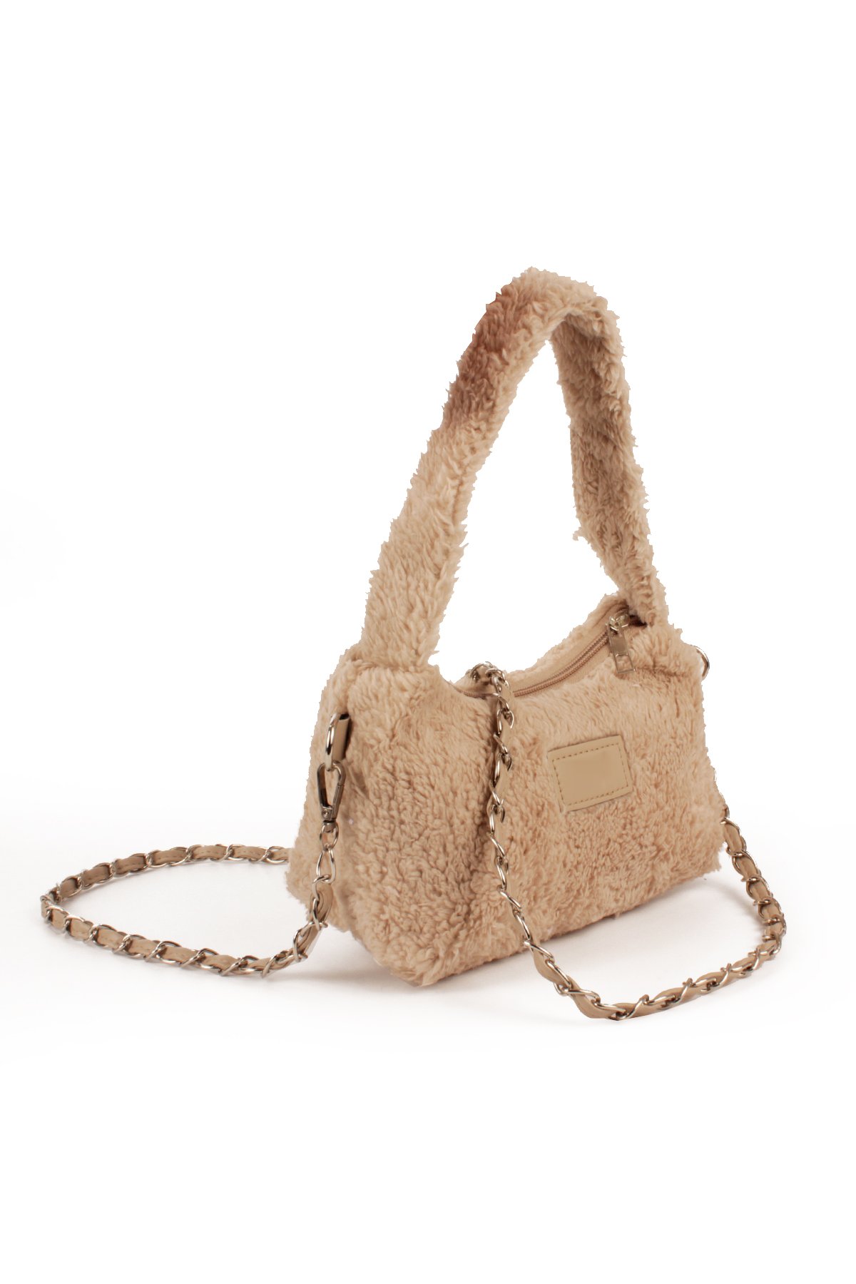 LWE20784-SyhTalhaLuwwe Bag'sKadın Peluş Tüylü Deri Zincir Örgü Omuz Askılı Puufi Salaş Mini Baget El Ve Omuz Çantası (20784)
