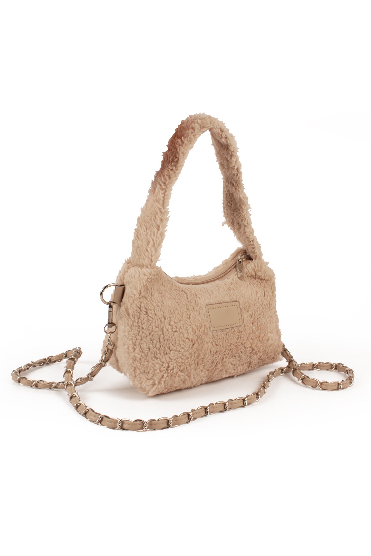 LWE20784-SyhTalhaLuwwe Bag'sKadın Peluş Tüylü Deri Zincir Örgü Omuz Askılı Puufi Salaş Mini Baget El Ve Omuz Çantası (20784)