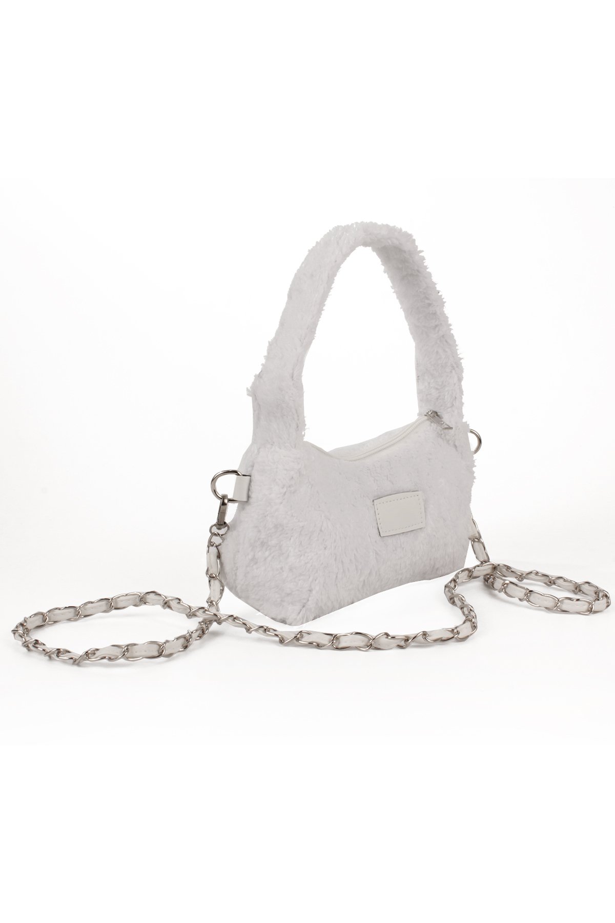 LWE20784-SyhTalhaLuwwe Bag'sKadın Peluş Tüylü Deri Zincir Örgü Omuz Askılı Puufi Salaş Mini Baget El Ve Omuz Çantası (20784)