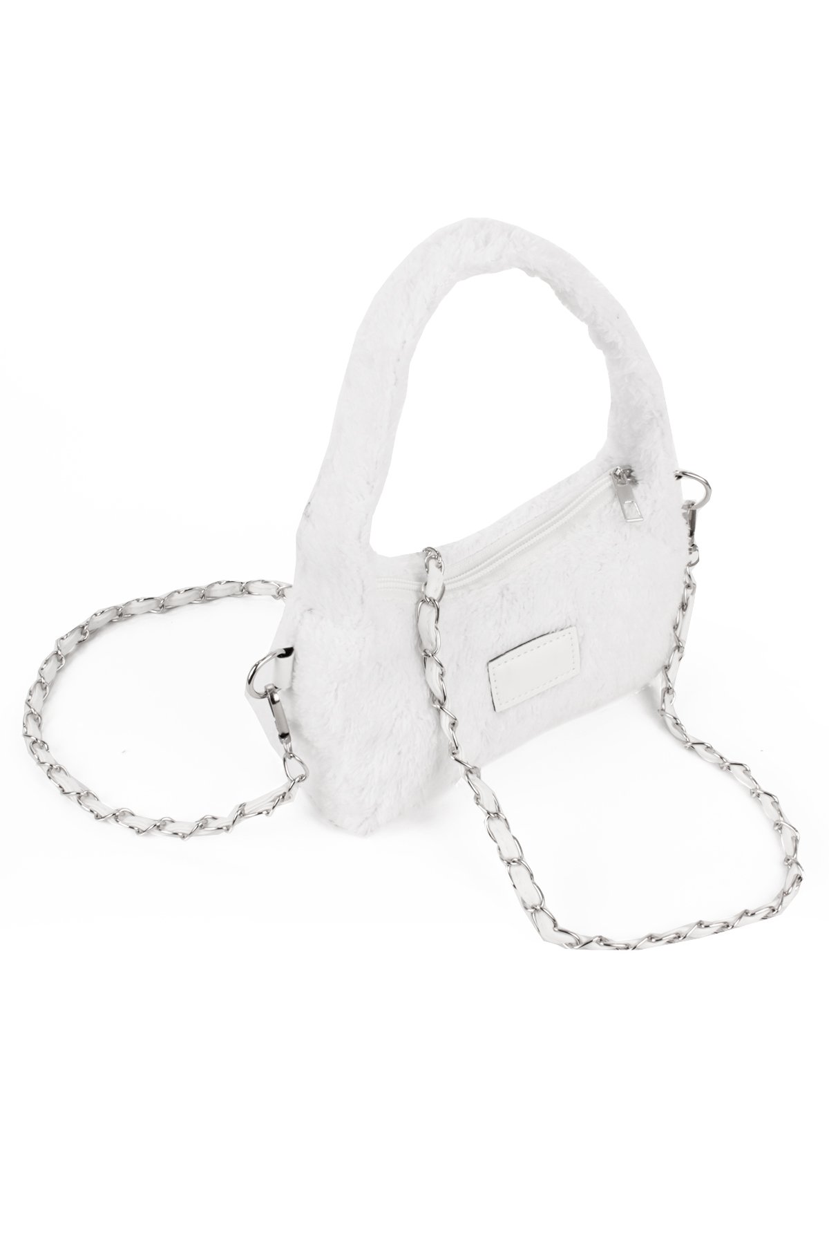 LWE20784-SyhTalhaLuwwe Bag'sKadın Peluş Tüylü Deri Zincir Örgü Omuz Askılı Puufi Salaş Mini Baget El Ve Omuz Çantası (20784)