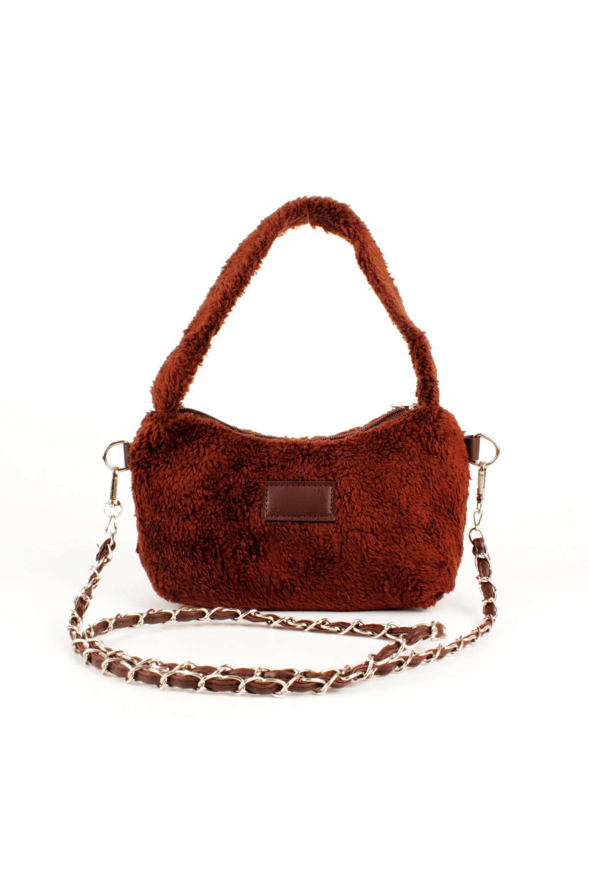 LWE20784-SyhTalhaLuwwe Bag'sKadın Peluş Tüylü Deri Zincir Örgü Omuz Askılı Puufi Salaş Mini Baget El Ve Omuz Çantası (20784)