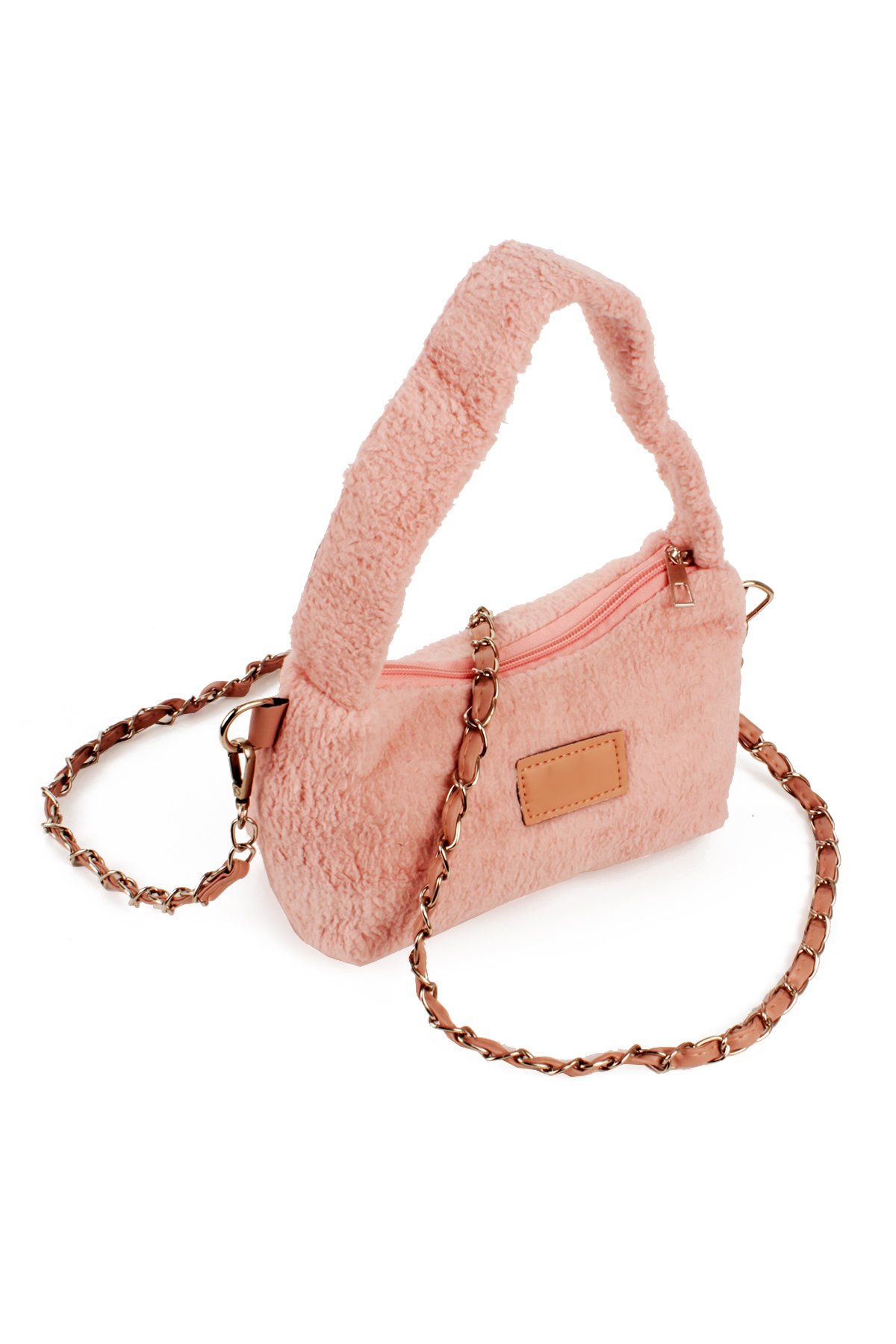 LWE20784-SyhTalhaLuwwe Bag'sKadın Peluş Tüylü Deri Zincir Örgü Omuz Askılı Puufi Salaş Mini Baget El Ve Omuz Çantası (20784)