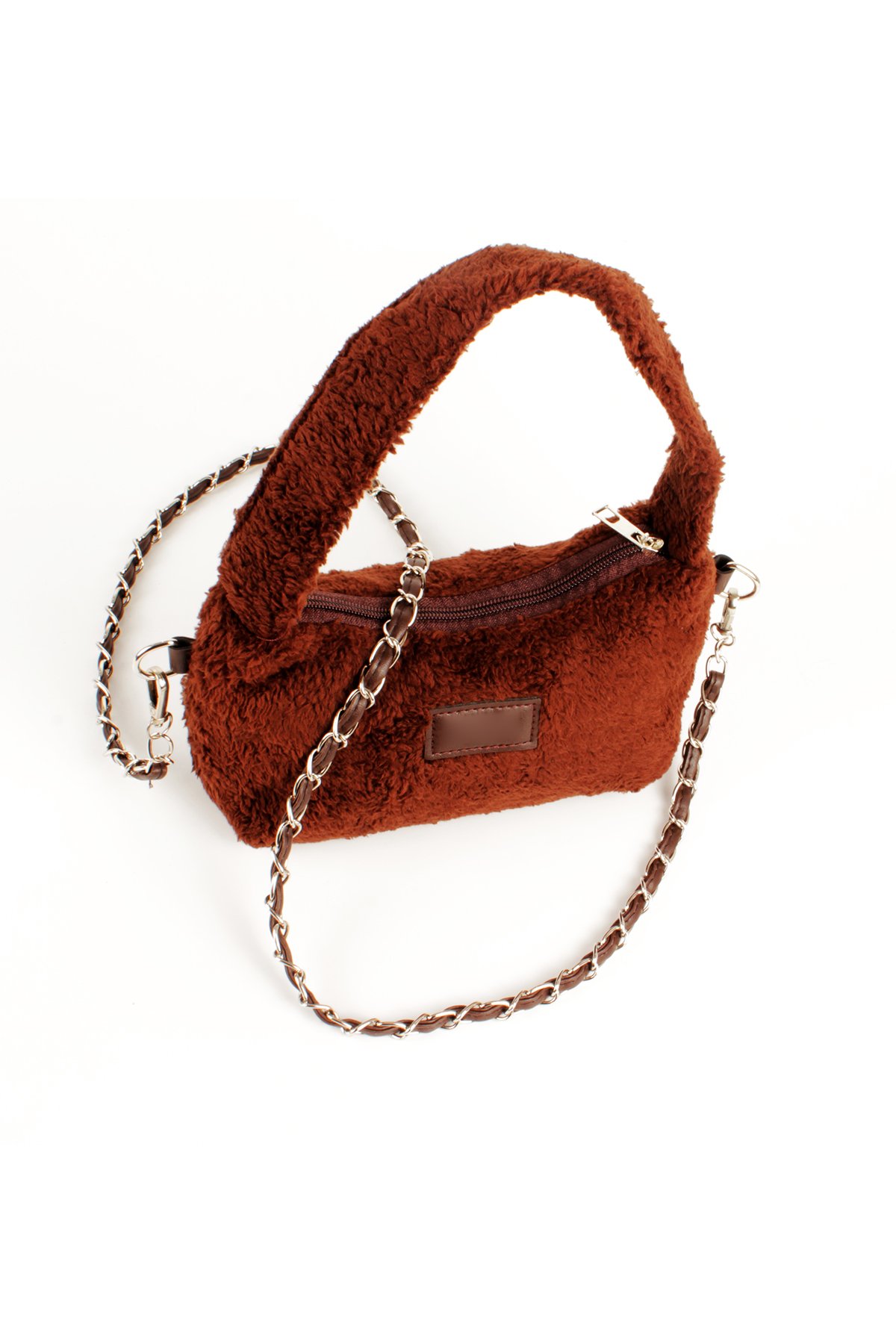 LWE20784-SyhTalhaLuwwe Bag'sKadın Peluş Tüylü Deri Zincir Örgü Omuz Askılı Puufi Salaş Mini Baget El Ve Omuz Çantası (20784)