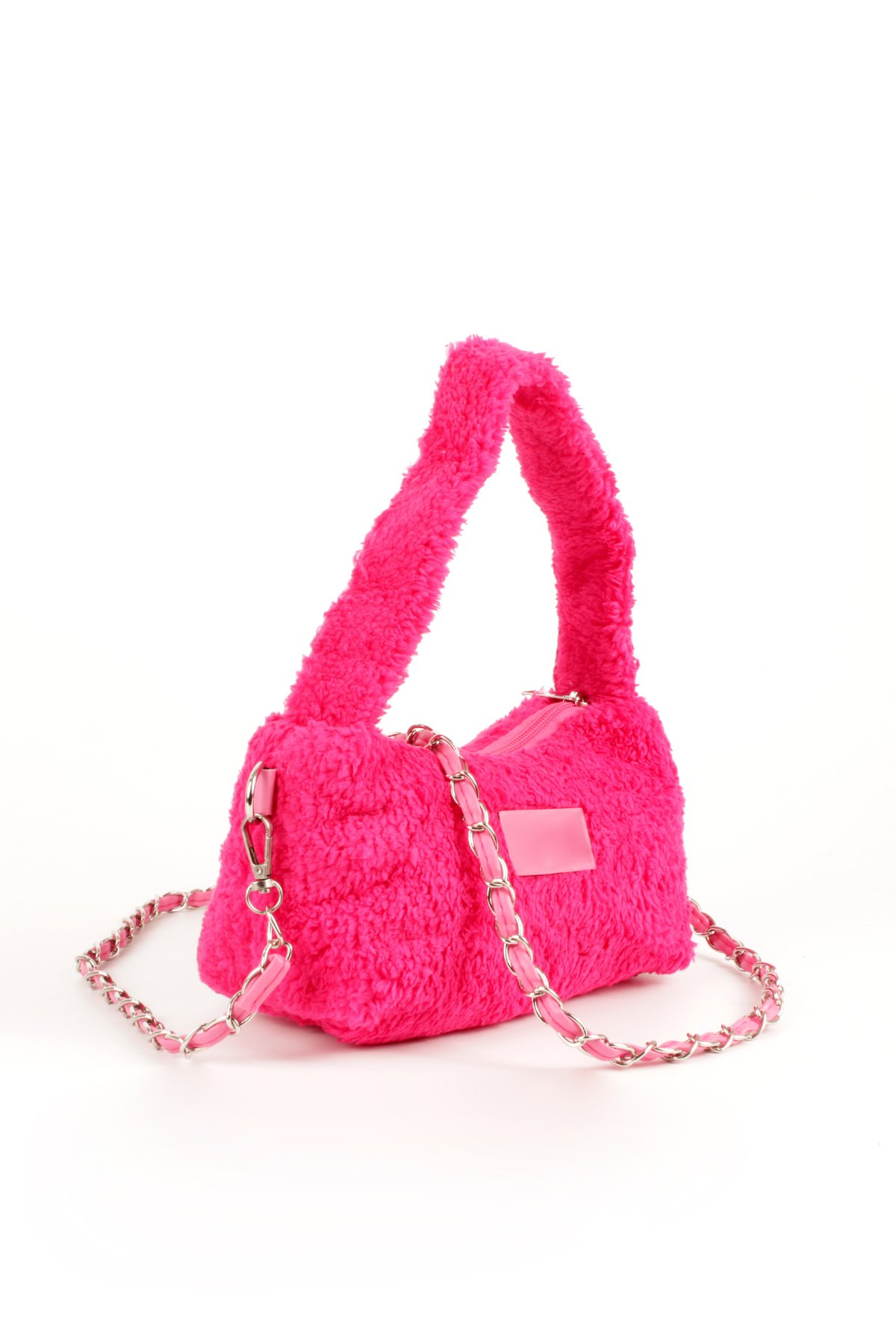 LWE20784-SyhTalhaLuwwe Bag'sKadın Peluş Tüylü Deri Zincir Örgü Omuz Askılı Puufi Salaş Mini Baget El Ve Omuz Çantası (20784)