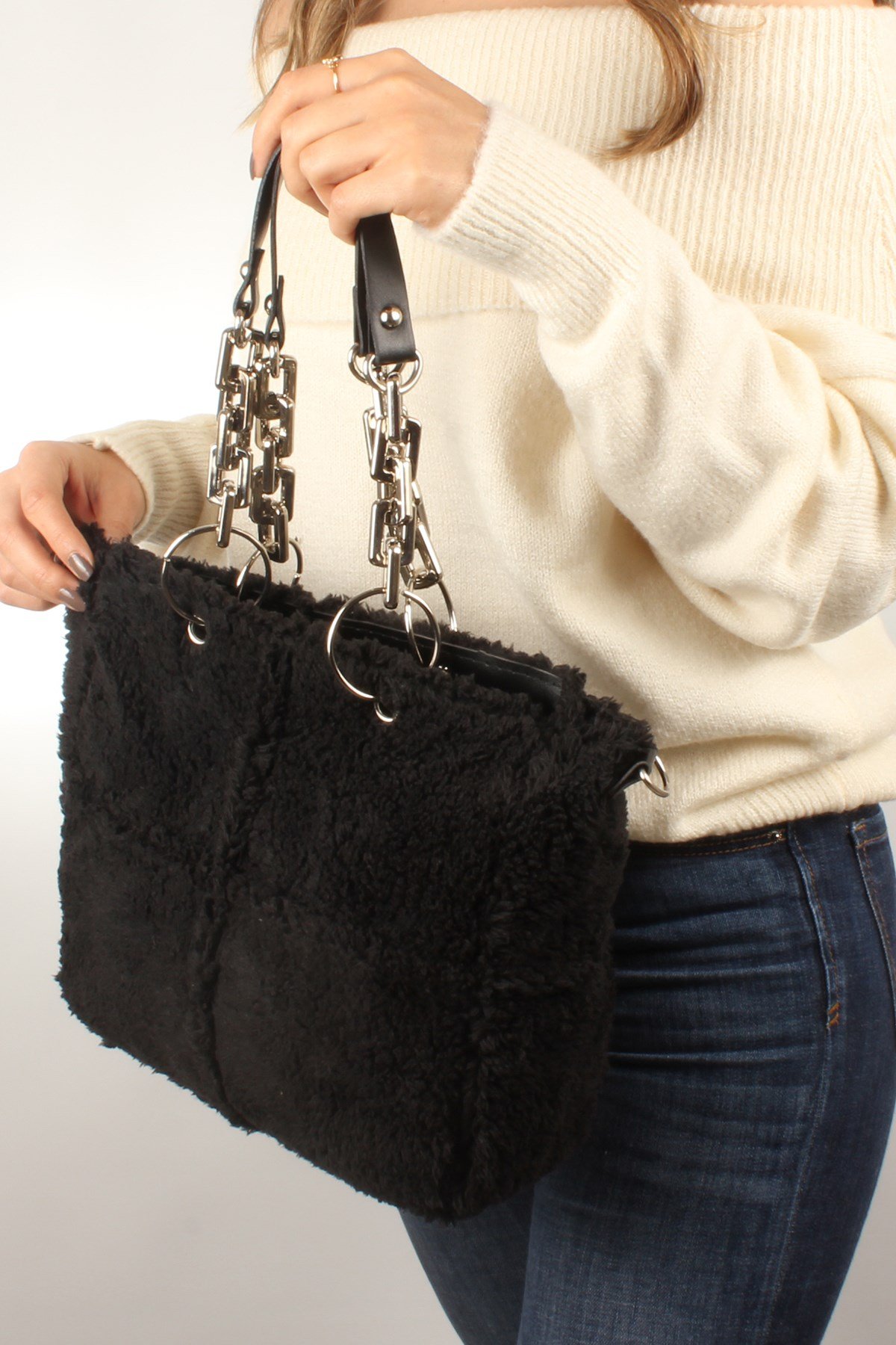 LWE10412-SLuwweLuwwe Bag'sKadın Plastik Zincirli Tüylü-Peluş Çanta (10412)