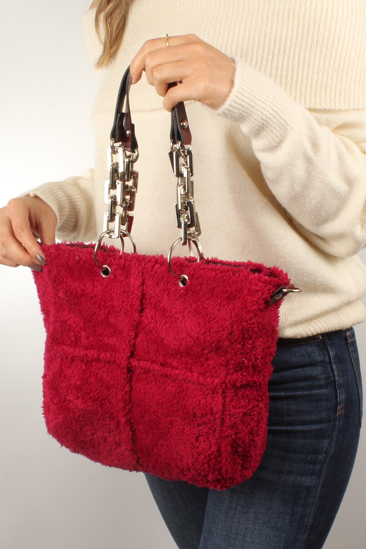 LWE10412-SLuwweLuwwe Bag'sKadın Plastik Zincirli Tüylü-Peluş Çanta (10412)