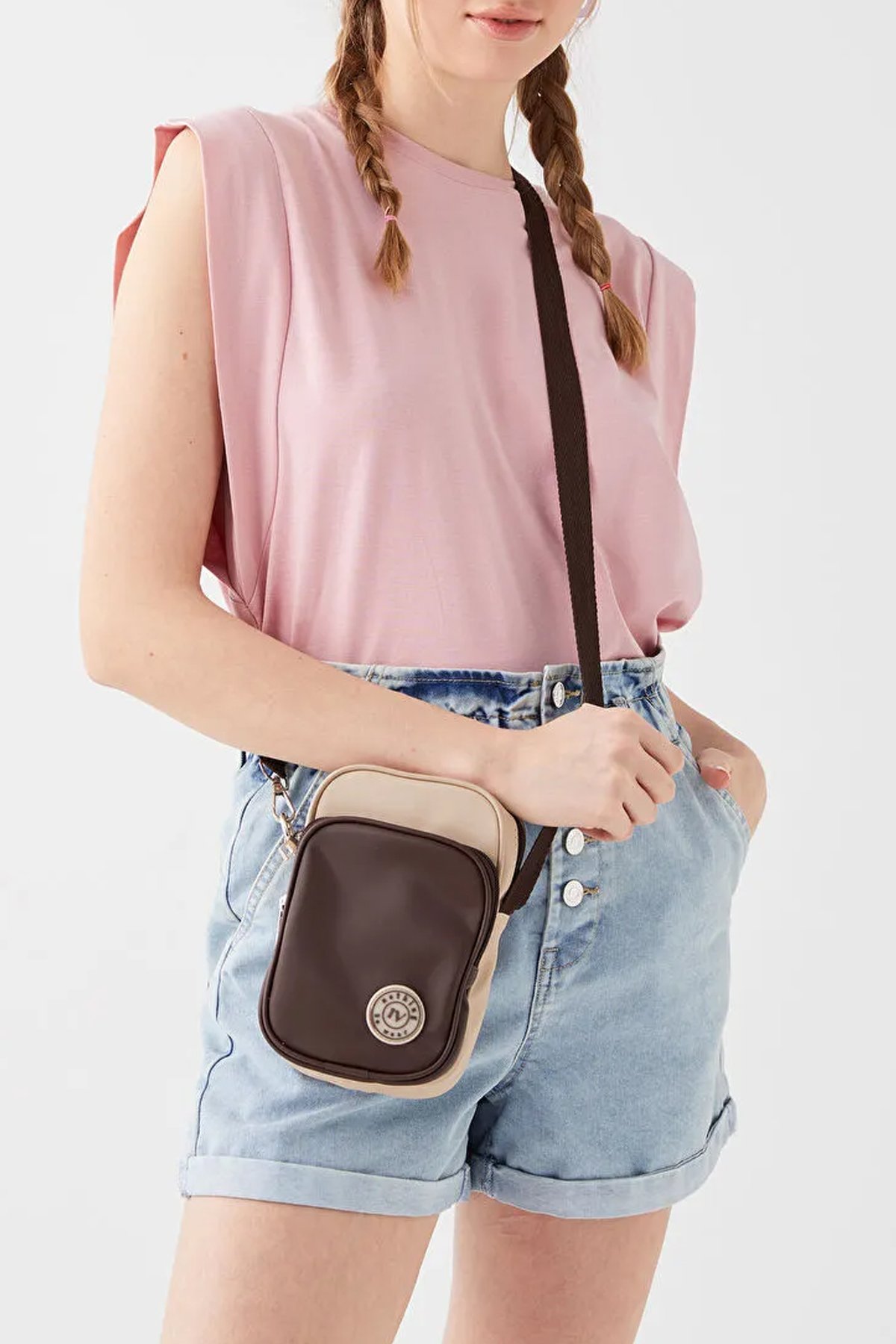 LWE10768-KhvTalhaLuwwe Bag'sKadın Renk Bloklu Fermuarlı İki Bölmeli Telefon - Omuz Çantası (10768)