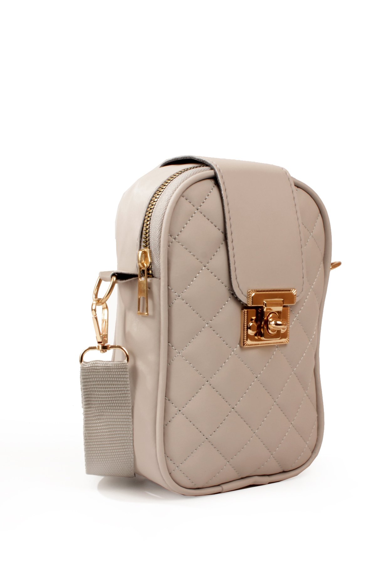 LWE20814-SyhTalhaLuwwe Bag'sKadın Saten Doku Fermuarlı ve Üst Kemer Kilitli Kolon Askılı Kapitoneli Telefon Omuz Çantası (20814)