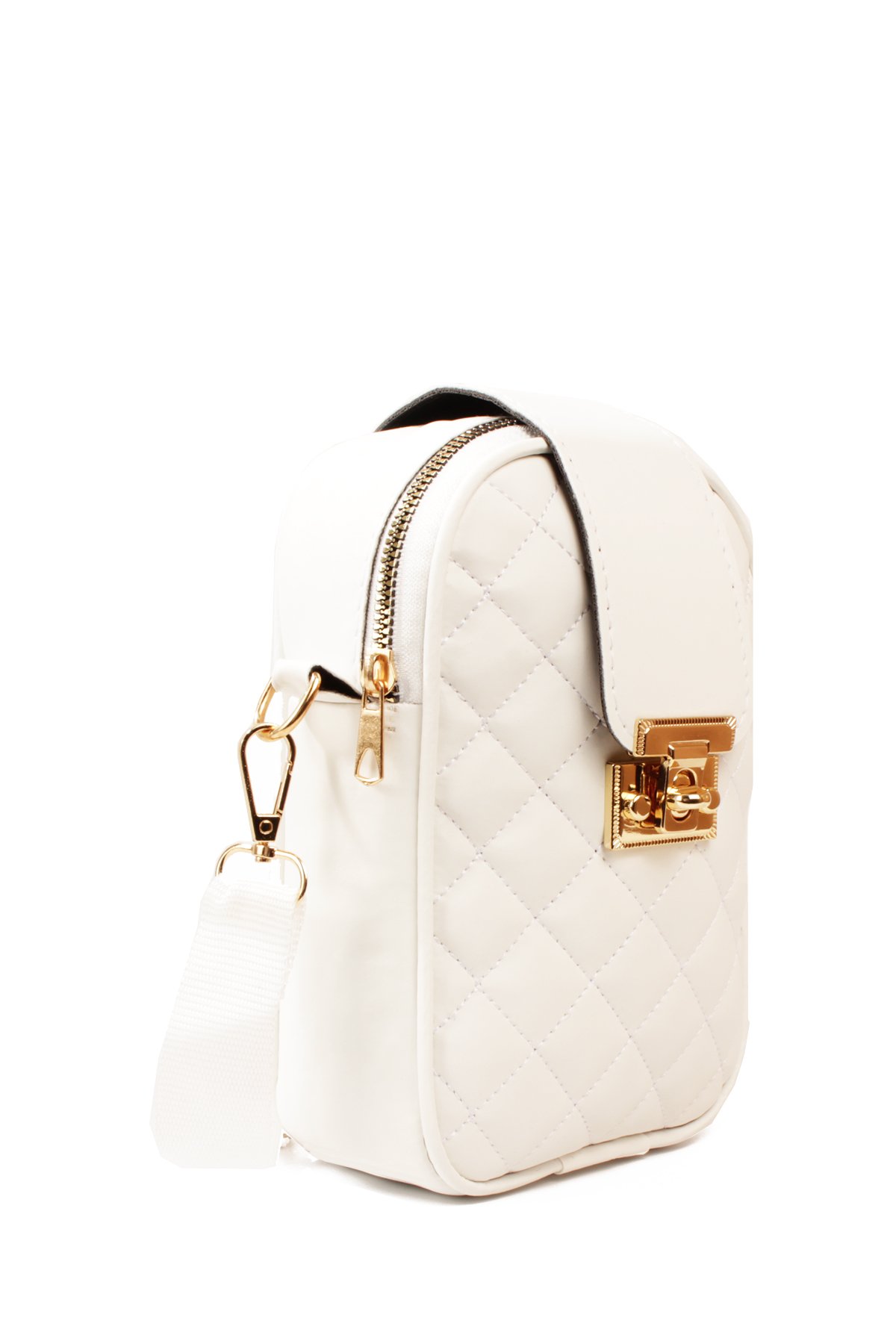 LWE20814-SyhTalhaLuwwe Bag'sKadın Saten Doku Fermuarlı ve Üst Kemer Kilitli Kolon Askılı Kapitoneli Telefon Omuz Çantası (20814)