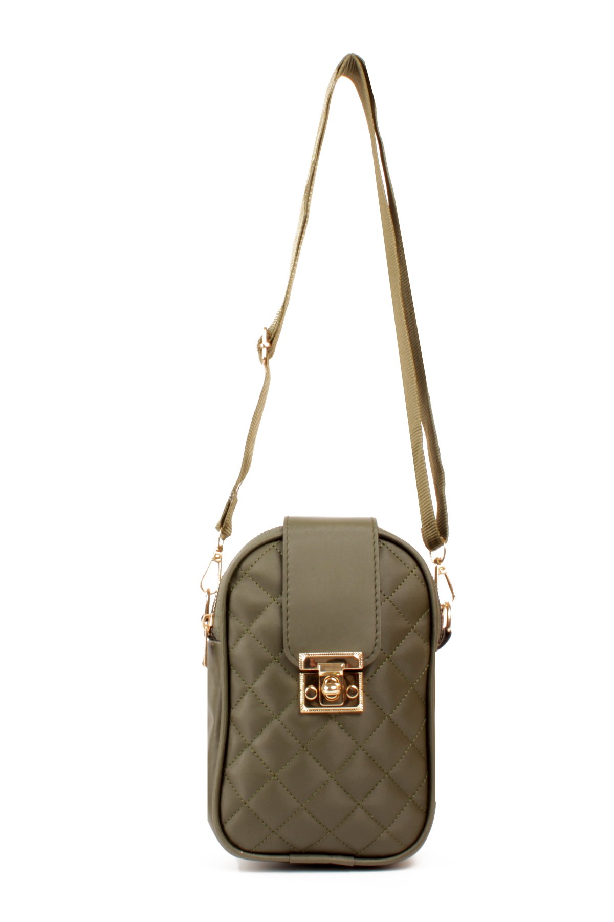 LWE20814-SyhTalhaLuwwe Bag'sKadın Saten Doku Fermuarlı ve Üst Kemer Kilitli Kolon Askılı Kapitoneli Telefon Omuz Çantası (20814)