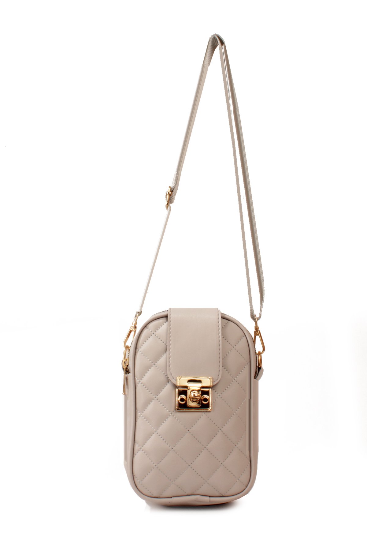 LWE20814-SyhTalhaLuwwe Bag'sKadın Saten Doku Fermuarlı ve Üst Kemer Kilitli Kolon Askılı Kapitoneli Telefon Omuz Çantası (20814)