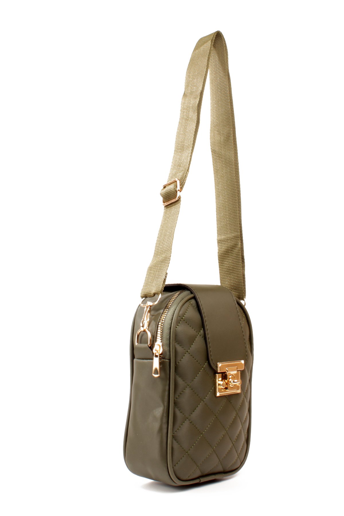 LWE20814-SyhTalhaLuwwe Bag'sKadın Saten Doku Fermuarlı ve Üst Kemer Kilitli Kolon Askılı Kapitoneli Telefon Omuz Çantası (20814)