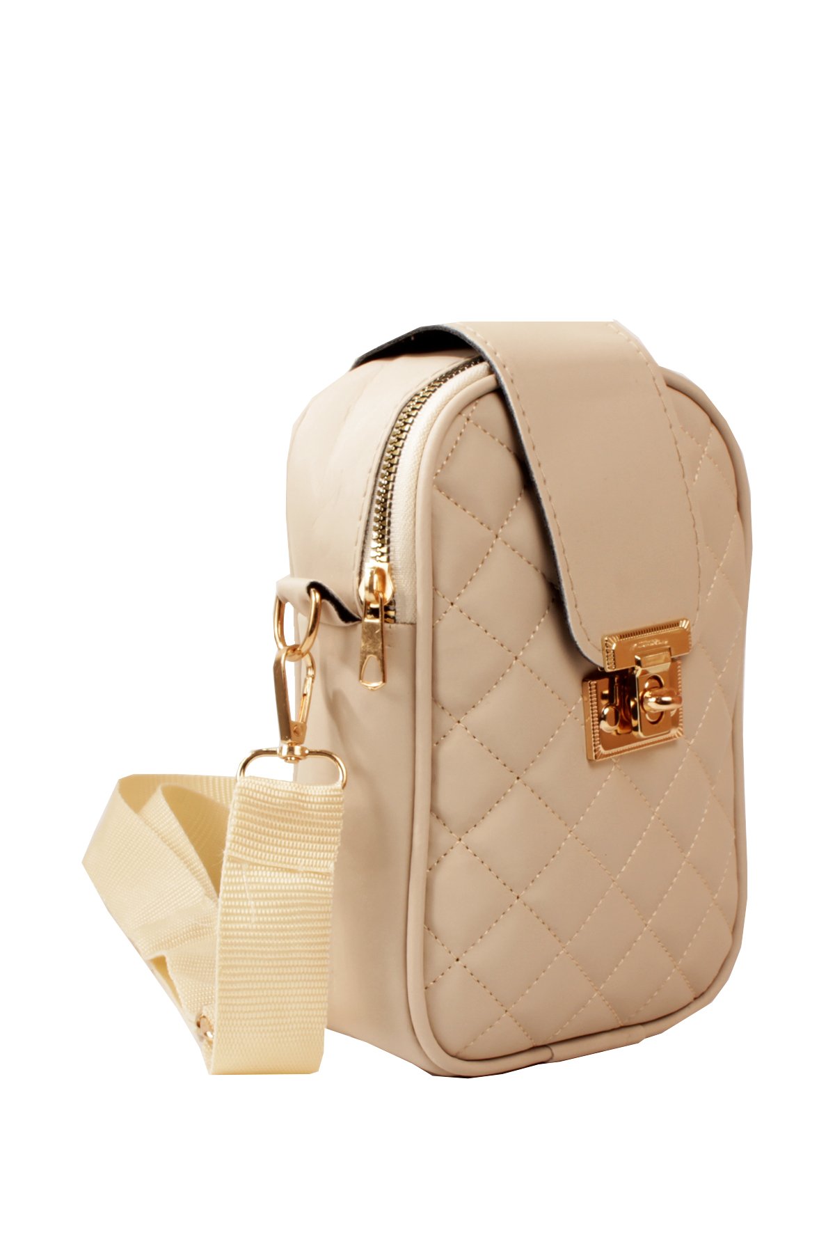 LWE20814-SyhTalhaLuwwe Bag'sKadın Saten Doku Fermuarlı ve Üst Kemer Kilitli Kolon Askılı Kapitoneli Telefon Omuz Çantası (20814)