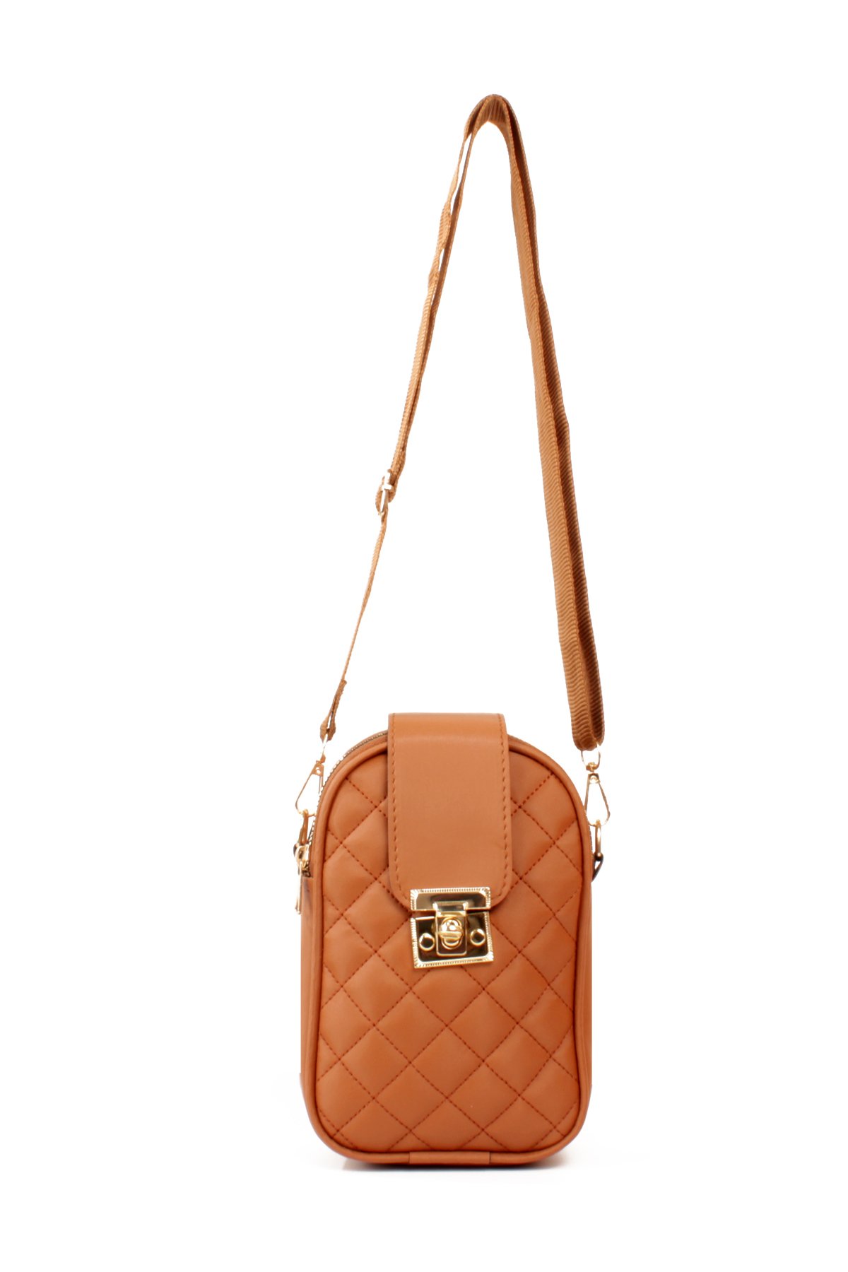 LWE20814-SyhTalhaLuwwe Bag'sKadın Saten Doku Fermuarlı ve Üst Kemer Kilitli Kolon Askılı Kapitoneli Telefon Omuz Çantası (20814)