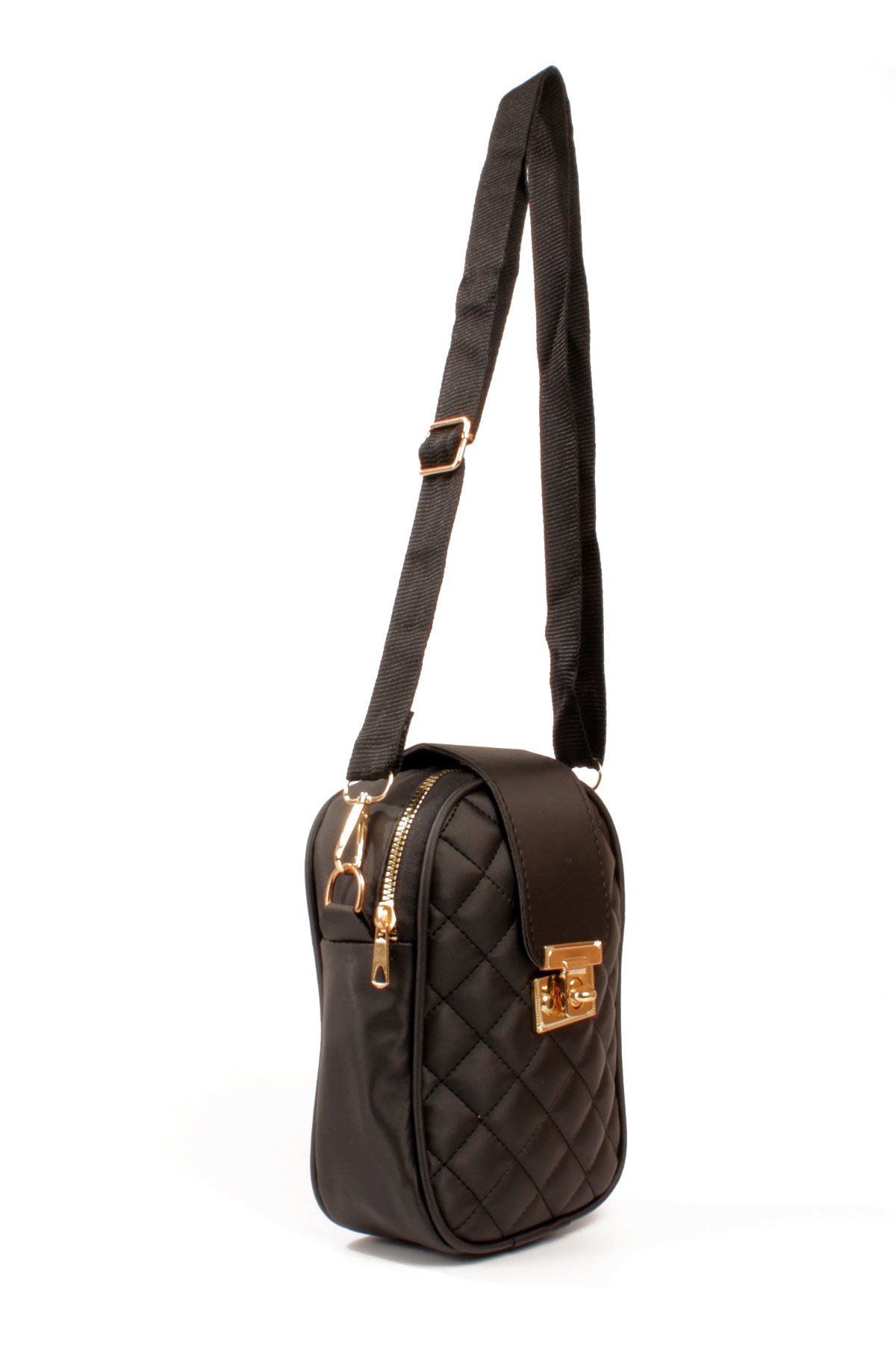 LWE20814-SyhTalhaLuwwe Bag'sKadın Saten Doku Fermuarlı ve Üst Kemer Kilitli Kolon Askılı Kapitoneli Telefon Omuz Çantası (20814)