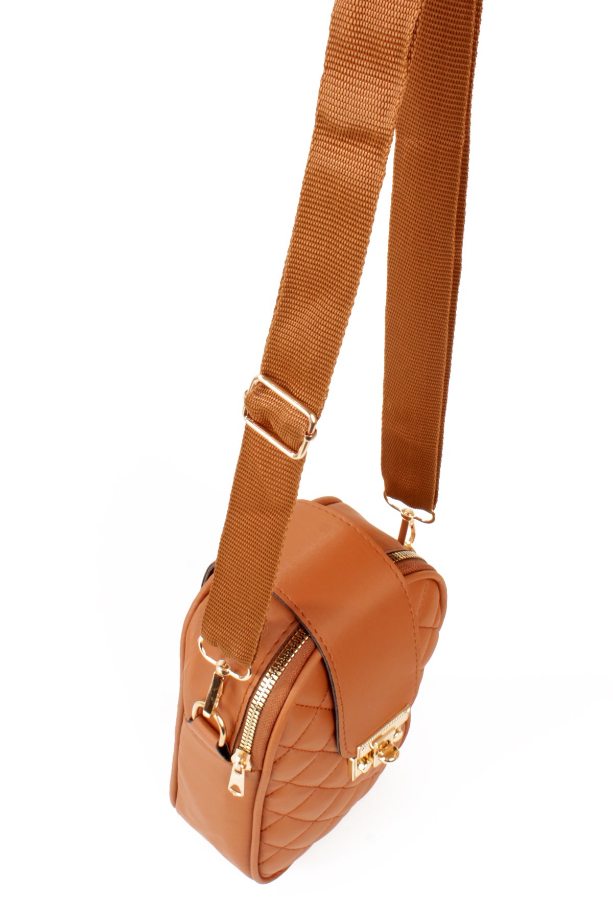 LWE20814-SyhTalhaLuwwe Bag'sKadın Saten Doku Fermuarlı ve Üst Kemer Kilitli Kolon Askılı Kapitoneli Telefon Omuz Çantası (20814)