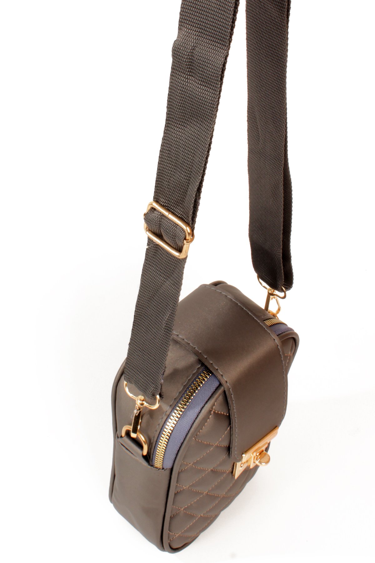 LWE20814-SyhTalhaLuwwe Bag'sKadın Saten Doku Fermuarlı ve Üst Kemer Kilitli Kolon Askılı Kapitoneli Telefon Omuz Çantası (20814)