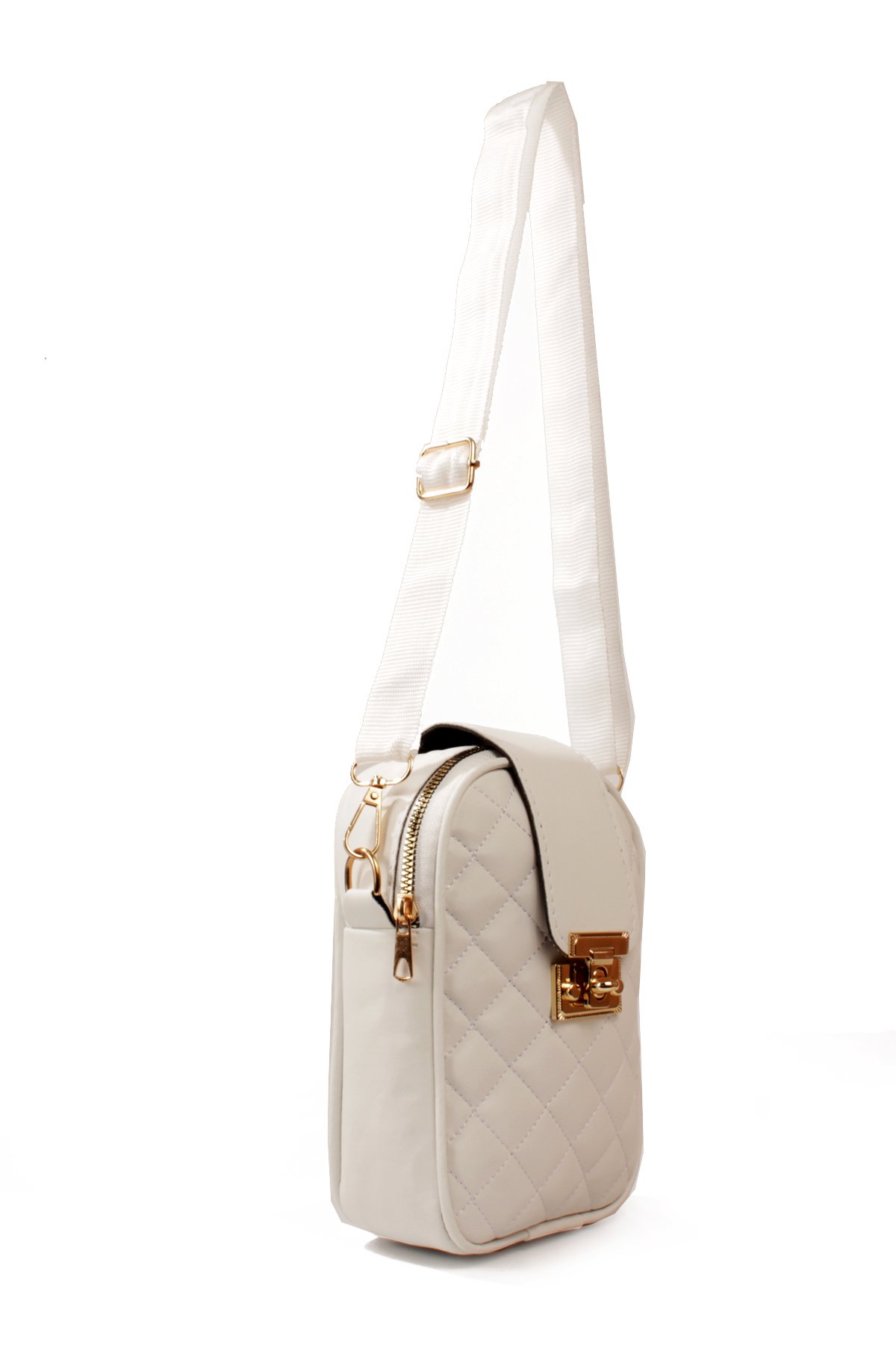 LWE20814-SyhTalhaLuwwe Bag'sKadın Saten Doku Fermuarlı ve Üst Kemer Kilitli Kolon Askılı Kapitoneli Telefon Omuz Çantası (20814)