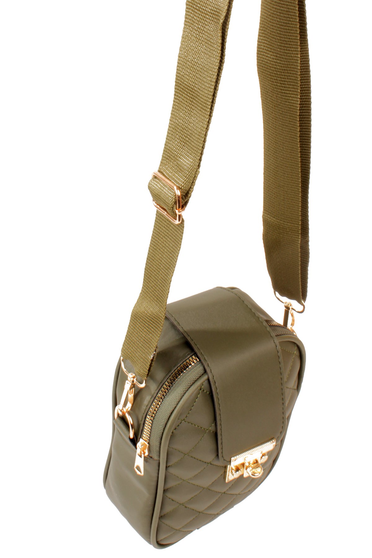 LWE20814-SyhTalhaLuwwe Bag'sKadın Saten Doku Fermuarlı ve Üst Kemer Kilitli Kolon Askılı Kapitoneli Telefon Omuz Çantası (20814)