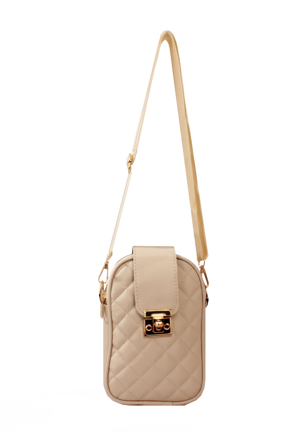 LWE20814-SyhTalhaLuwwe Bag'sKadın Saten Doku Fermuarlı ve Üst Kemer Kilitli Kolon Askılı Kapitoneli Telefon Omuz Çantası (20814)