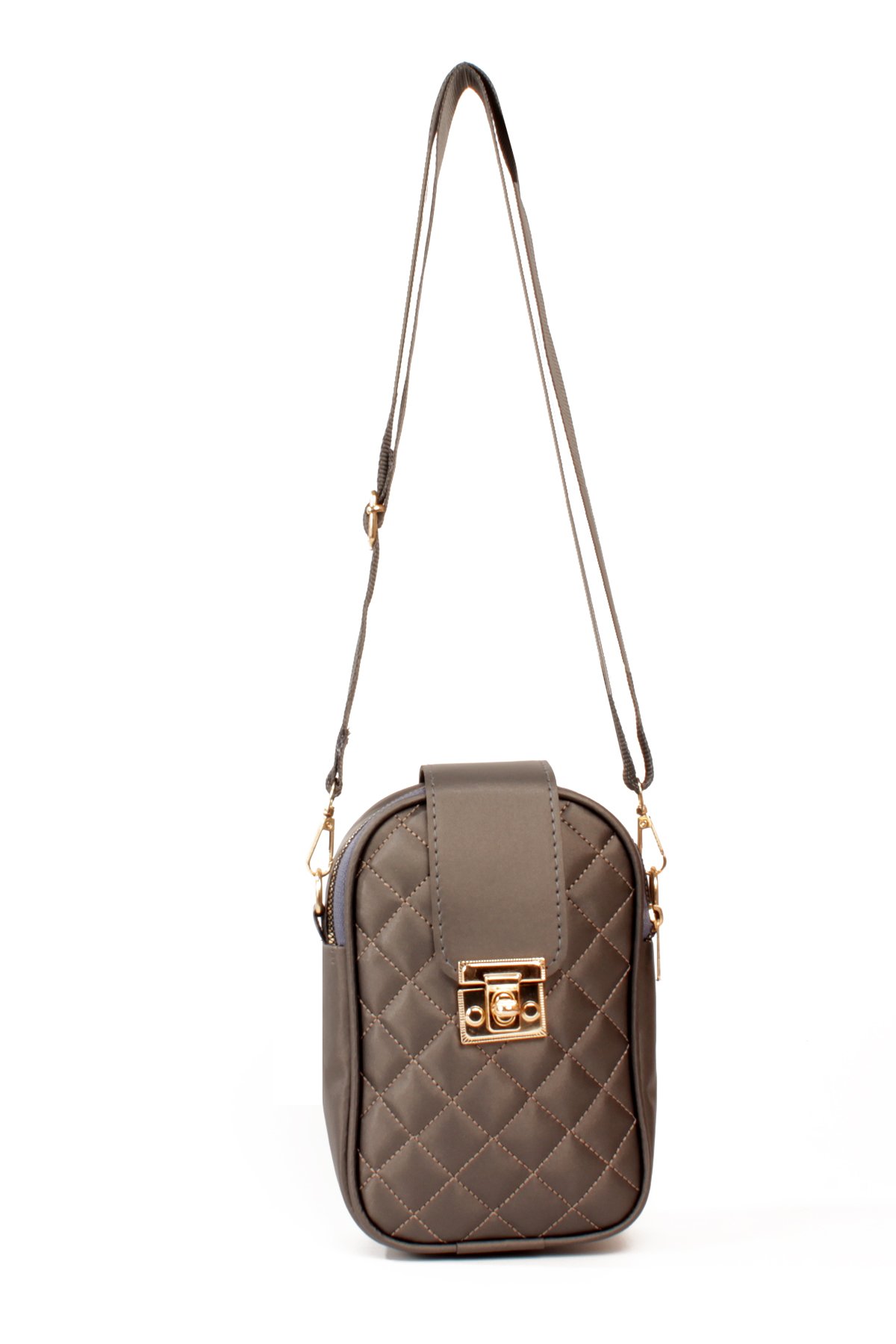 LWE20814-SyhTalhaLuwwe Bag'sKadın Saten Doku Fermuarlı ve Üst Kemer Kilitli Kolon Askılı Kapitoneli Telefon Omuz Çantası (20814)