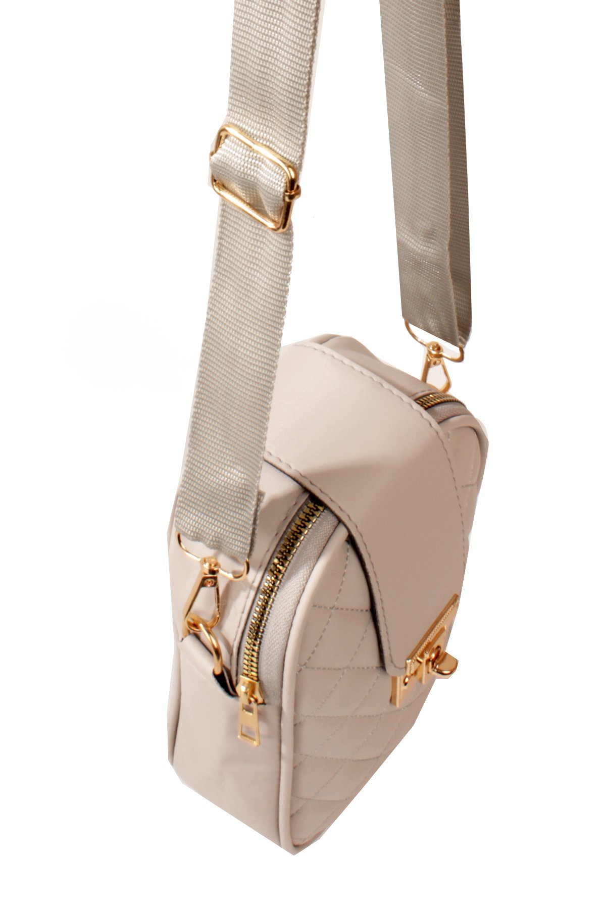 LWE20814-SyhTalhaLuwwe Bag'sKadın Saten Doku Fermuarlı ve Üst Kemer Kilitli Kolon Askılı Kapitoneli Telefon Omuz Çantası (20814)