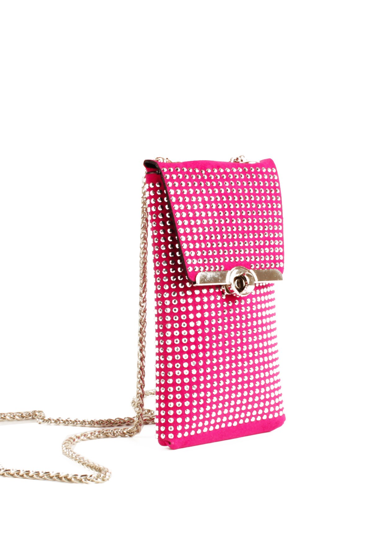 LWE10772-SyhTalhaLuwwe Bag'sKadın Taşlı Zincir Askılı Süet Doku Kilit Kapak Telefon Çantası (10772)