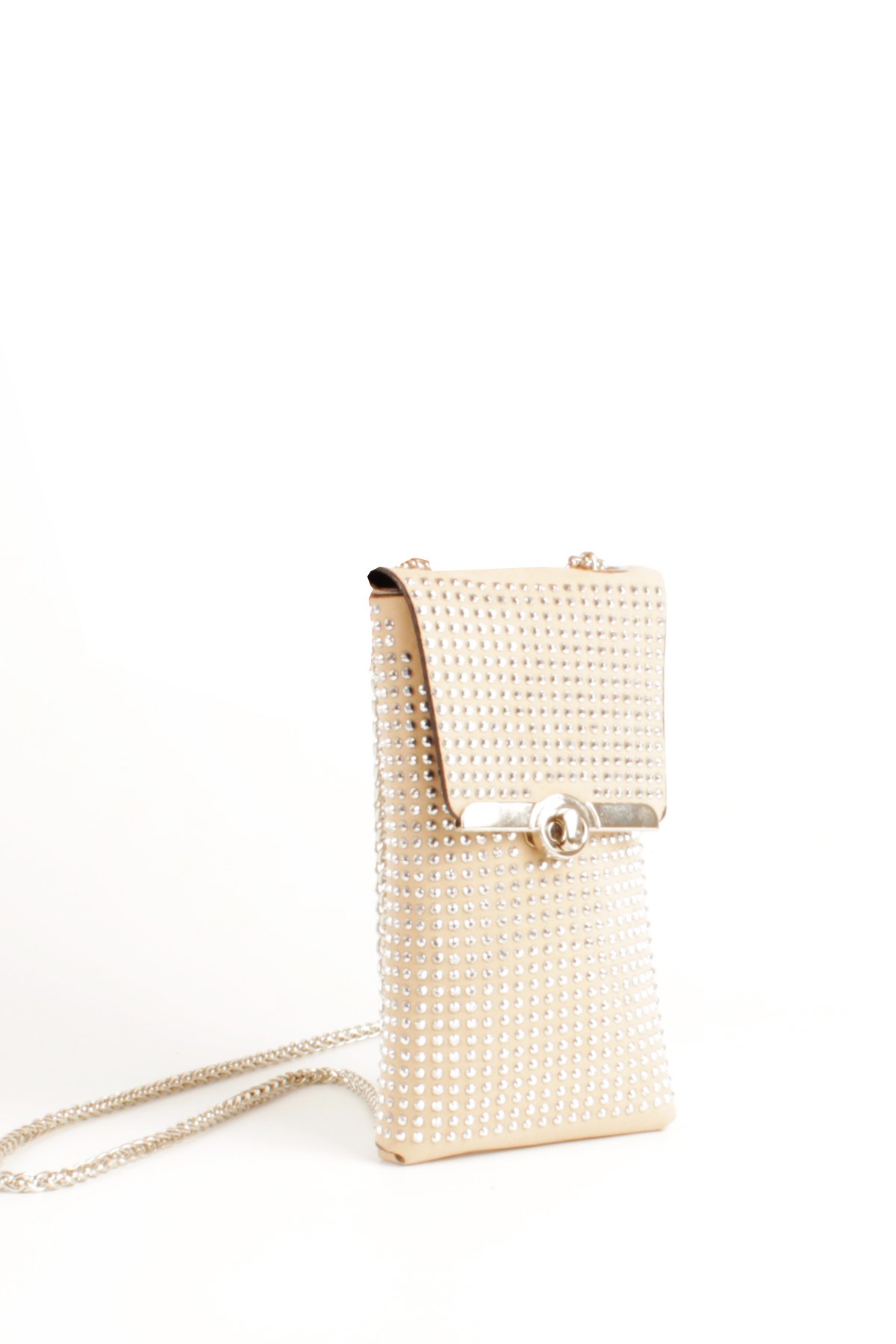 LWE10772-SyhTalhaLuwwe Bag'sKadın Taşlı Zincir Askılı Süet Doku Kilit Kapak Telefon Çantası (10772)