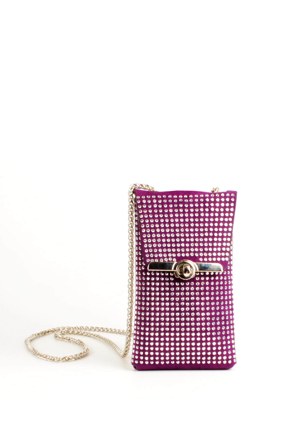 LWE10772-SyhTalhaLuwwe Bag'sKadın Taşlı Zincir Askılı Süet Doku Kilit Kapak Telefon Çantası (10772)