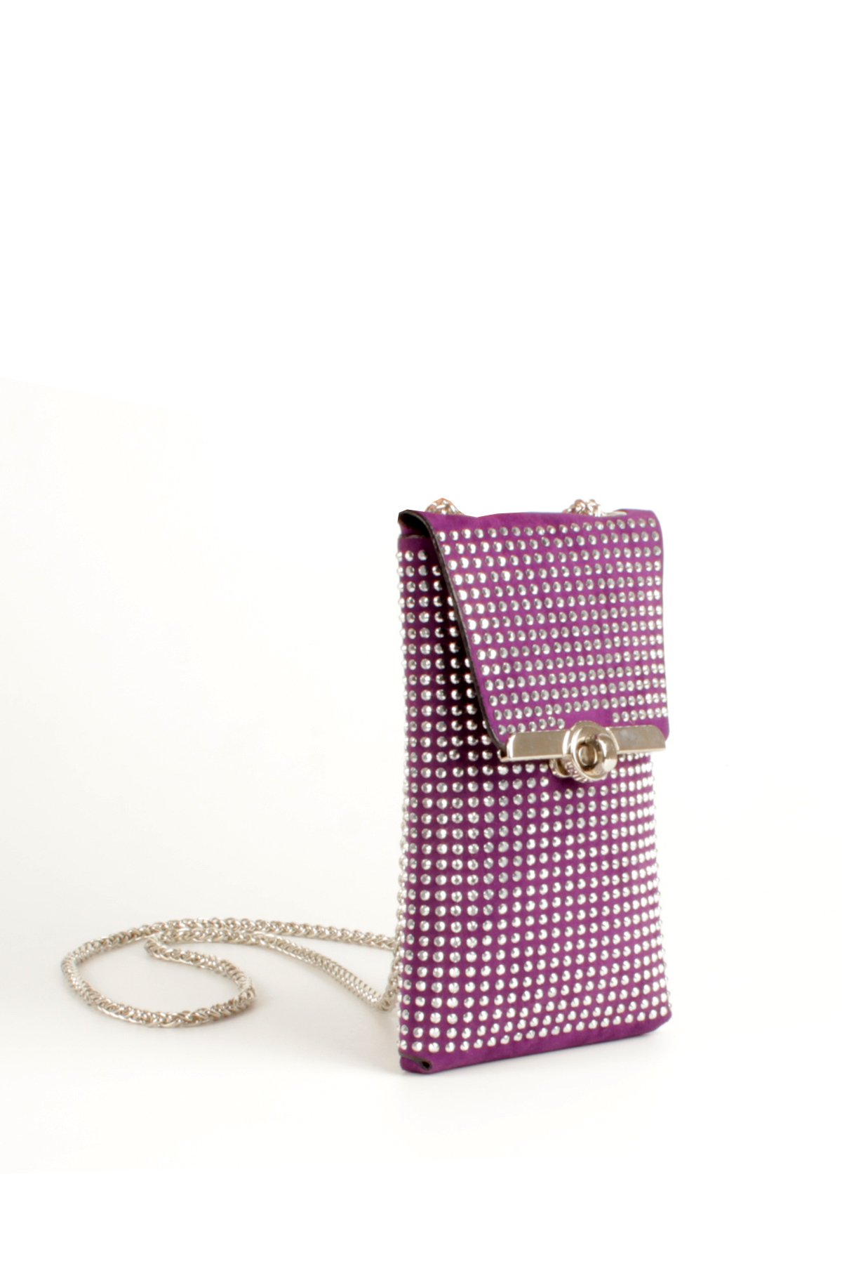 LWE10772-SyhTalhaLuwwe Bag'sKadın Taşlı Zincir Askılı Süet Doku Kilit Kapak Telefon Çantası (10772)