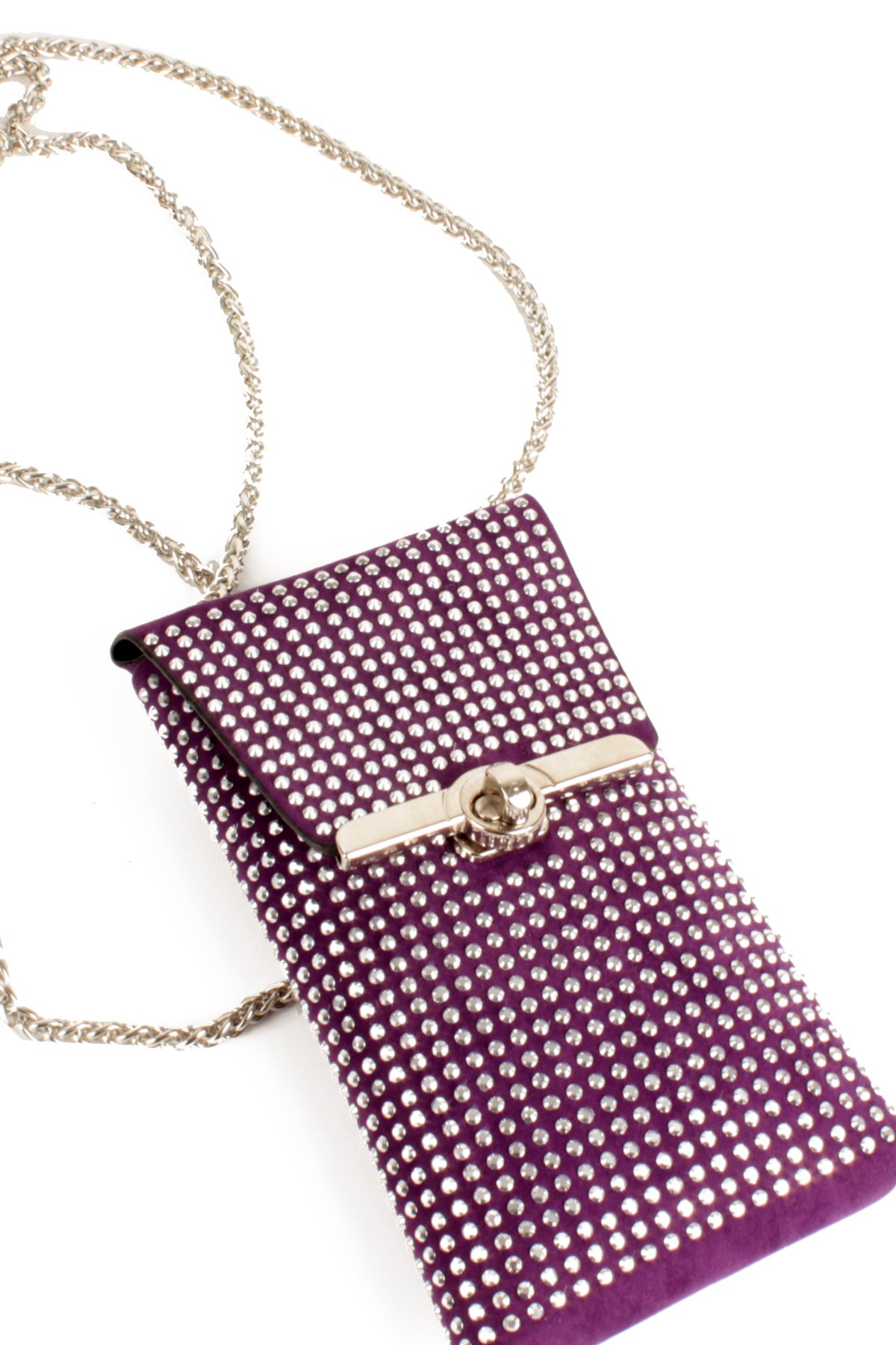 LWE10772-SyhTalhaLuwwe Bag'sKadın Taşlı Zincir Askılı Süet Doku Kilit Kapak Telefon Çantası (10772)