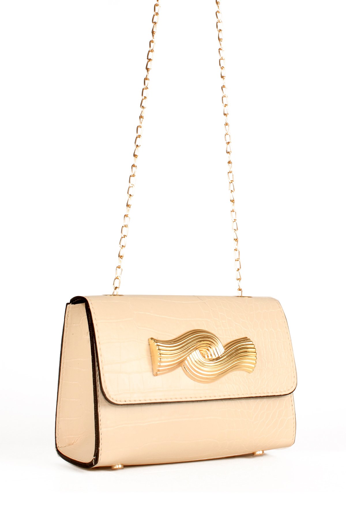 LWE20646-SyhTalhaLuwwe Bag'sKadın Timsah Desenli Broş Detaylı Zincir Askılı Omuz Çantası (20646)