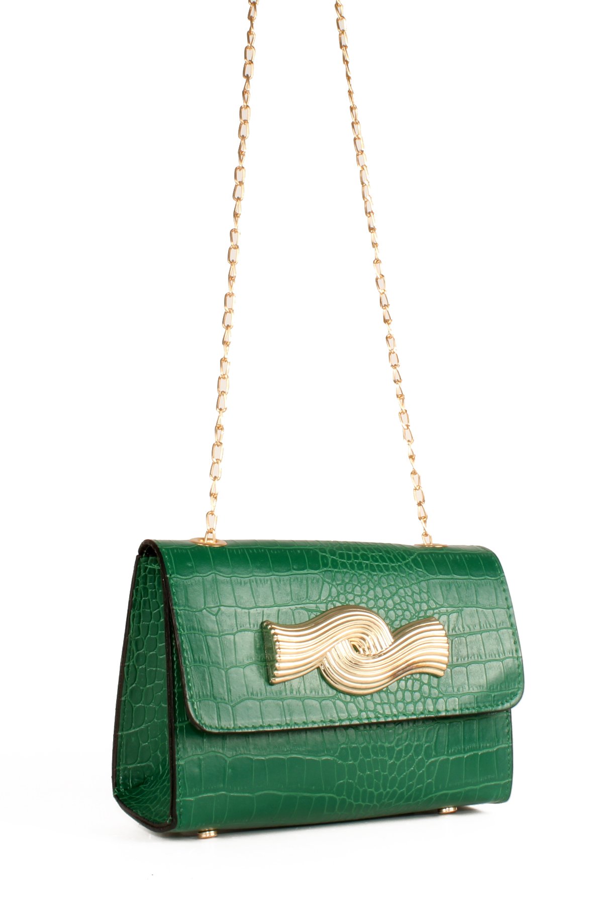 LWE20646-SyhTalhaLuwwe Bag'sKadın Timsah Desenli Broş Detaylı Zincir Askılı Omuz Çantası (20646)