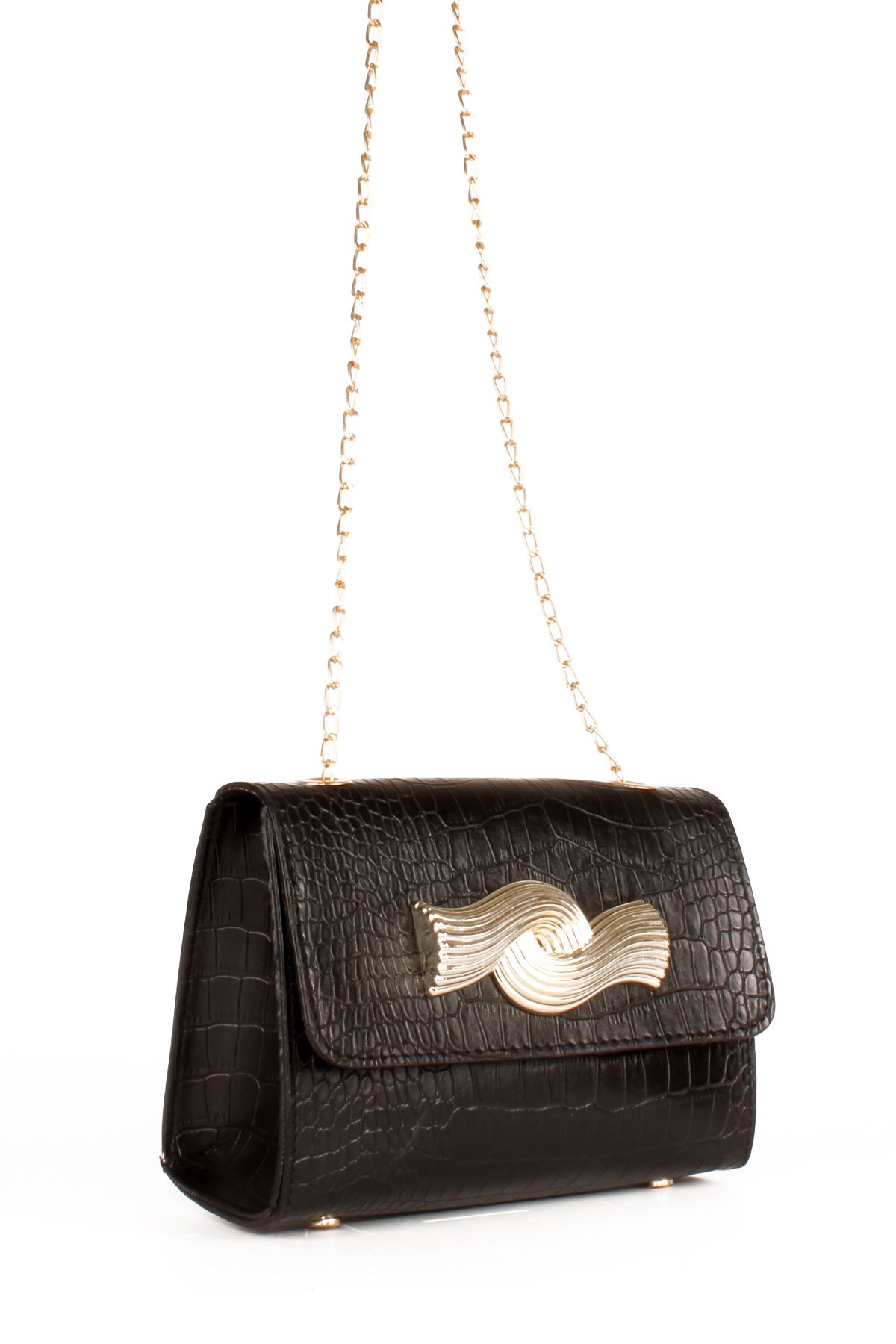 LWE20646-SyhTalhaLuwwe Bag'sKadın Timsah Desenli Broş Detaylı Zincir Askılı Omuz Çantası (20646)