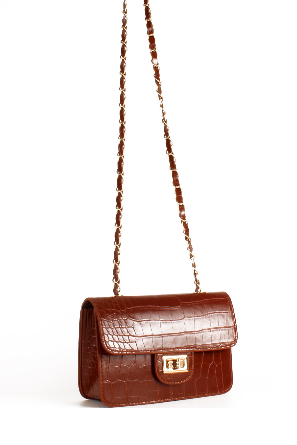 LWE20651-SyhTalhaLuwwe Bag'sKadın Timsah Desenli Deri Zincir Askılı Kapaklı Omuz Çantası (20651)