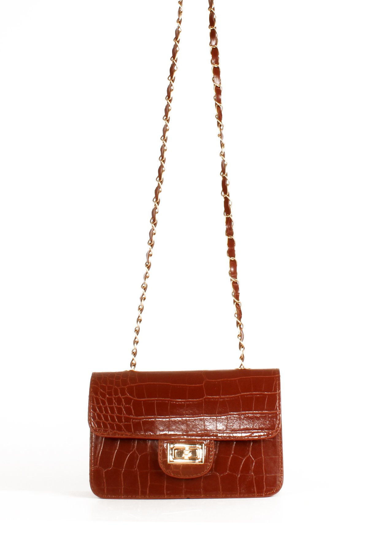 LWE20651-SyhTalhaLuwwe Bag'sKadın Timsah Desenli Deri Zincir Askılı Kapaklı Omuz Çantası (20651)