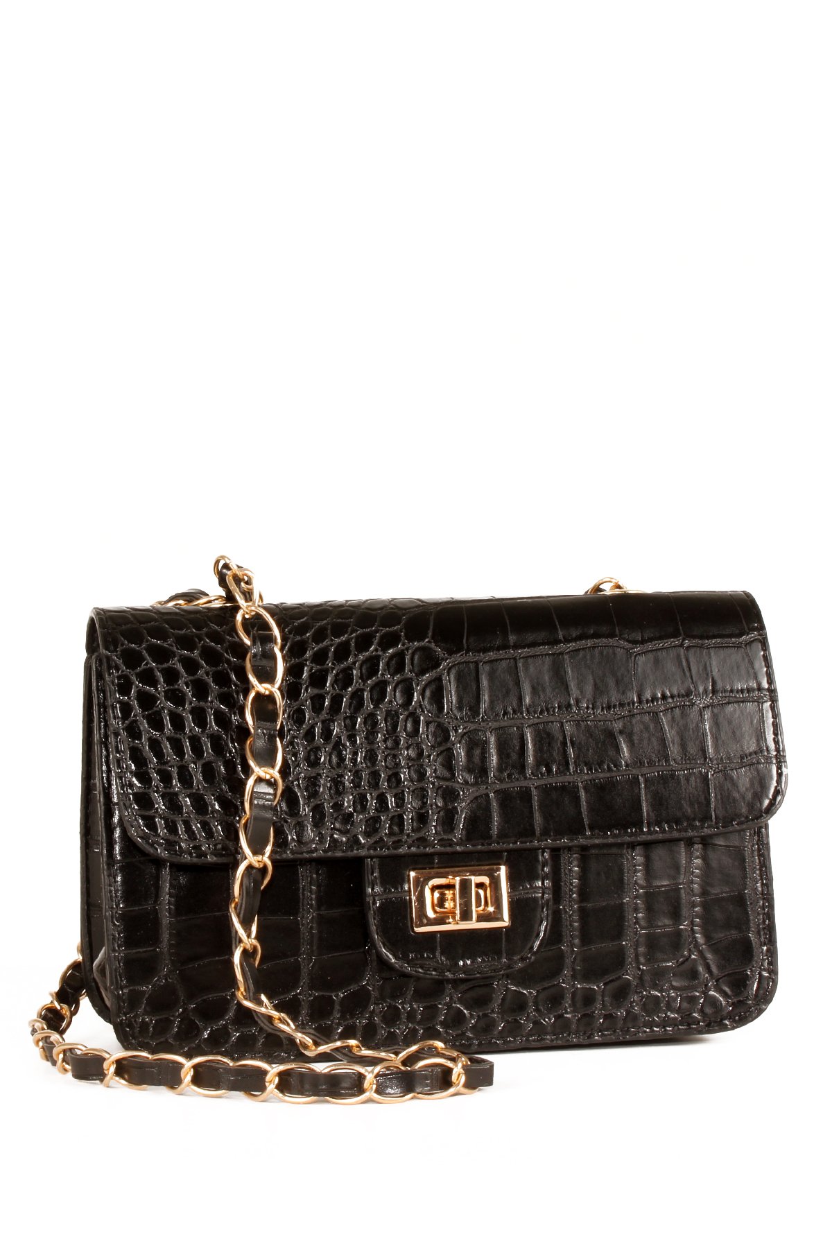 LWE20651-SyhTalhaLuwwe Bag'sKadın Timsah Desenli Deri Zincir Askılı Kapaklı Omuz Çantası (20651)