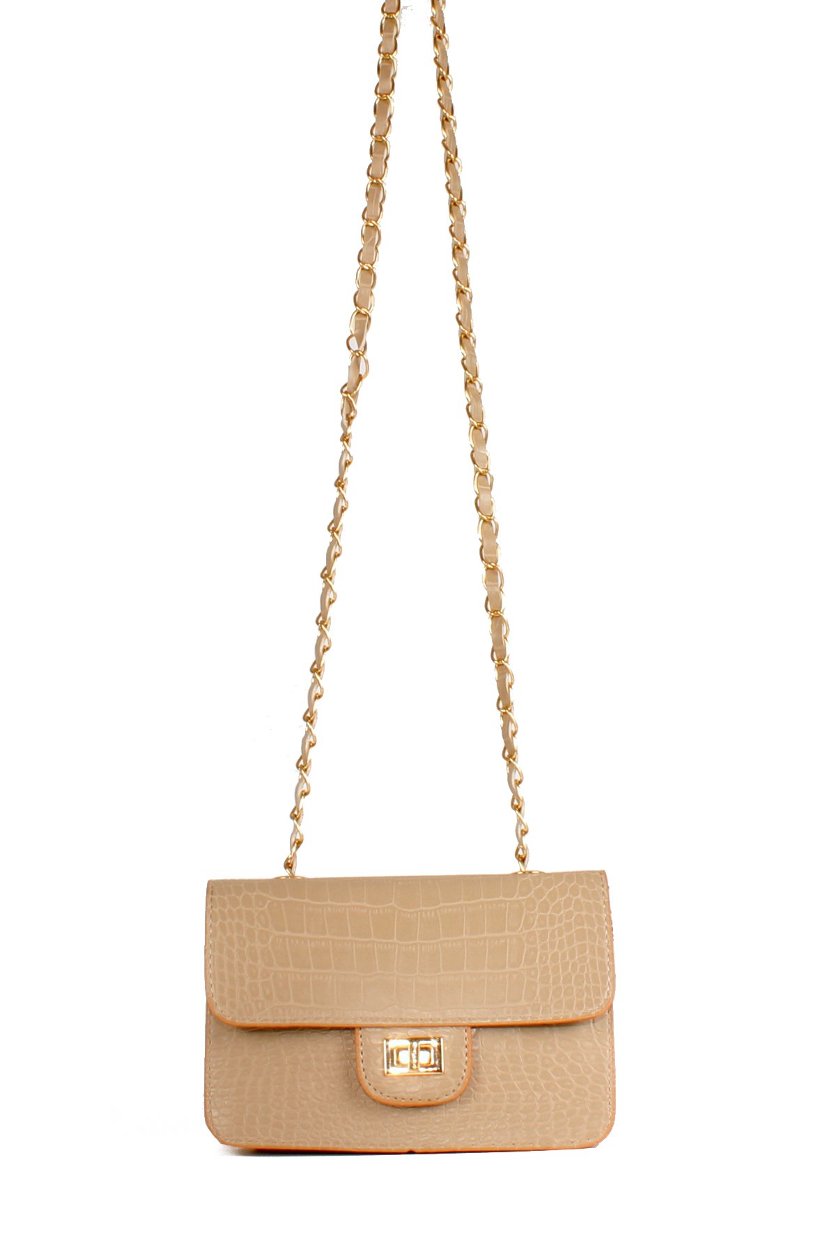 LWE20651-SyhTalhaLuwwe Bag'sKadın Timsah Desenli Deri Zincir Askılı Kapaklı Omuz Çantası (20651)