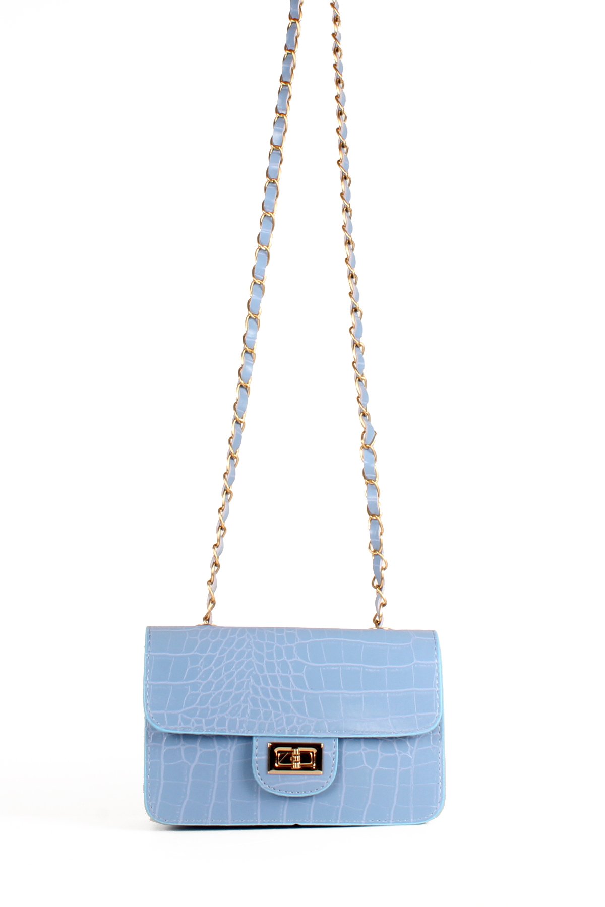 LWE20651-SyhTalhaLuwwe Bag'sKadın Timsah Desenli Deri Zincir Askılı Kapaklı Omuz Çantası (20651)