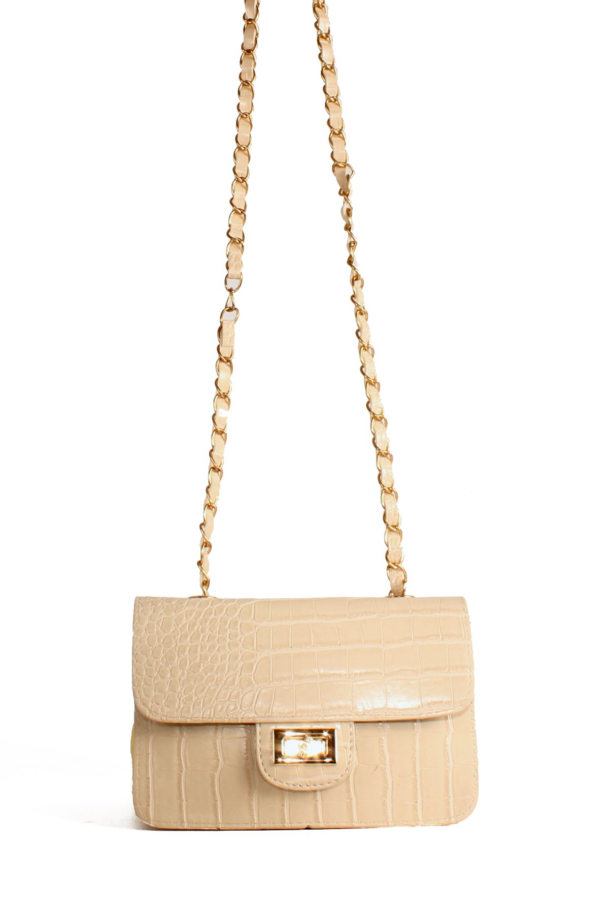 LWE20651-SyhTalhaLuwwe Bag'sKadın Timsah Desenli Deri Zincir Askılı Kapaklı Omuz Çantası (20651)