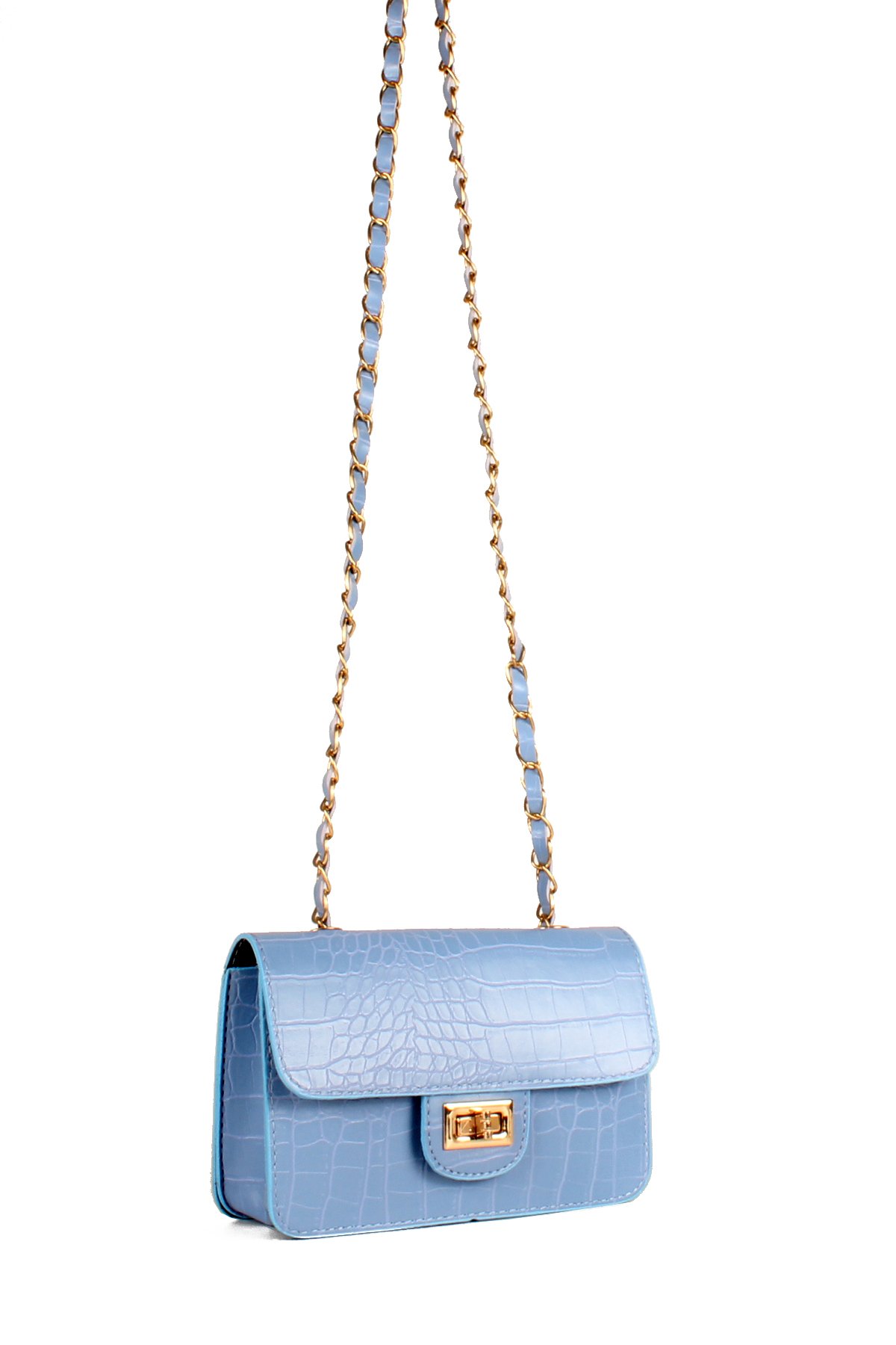 LWE20651-SyhTalhaLuwwe Bag'sKadın Timsah Desenli Deri Zincir Askılı Kapaklı Omuz Çantası (20651)