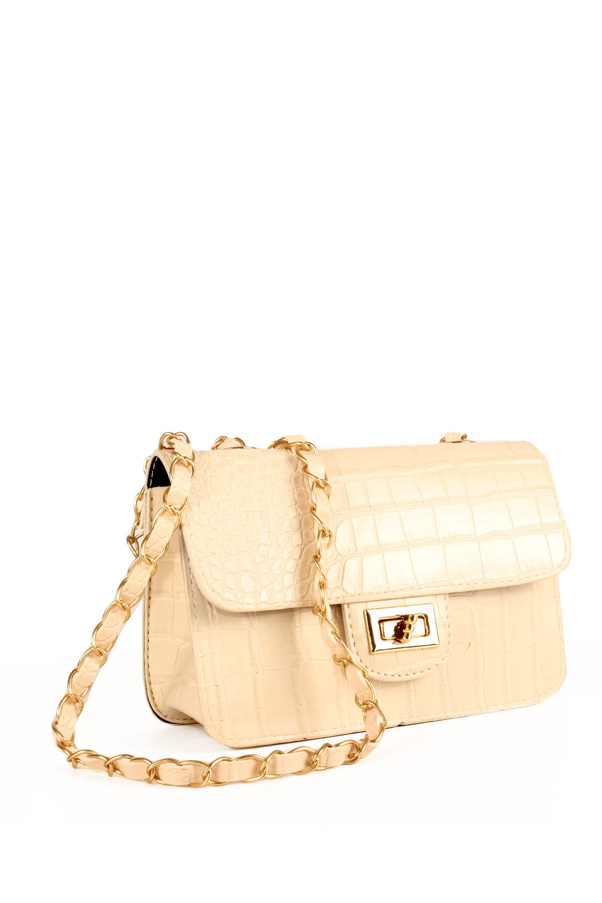 LWE20651-SyhTalhaLuwwe Bag'sKadın Timsah Desenli Deri Zincir Askılı Kapaklı Omuz Çantası (20651)