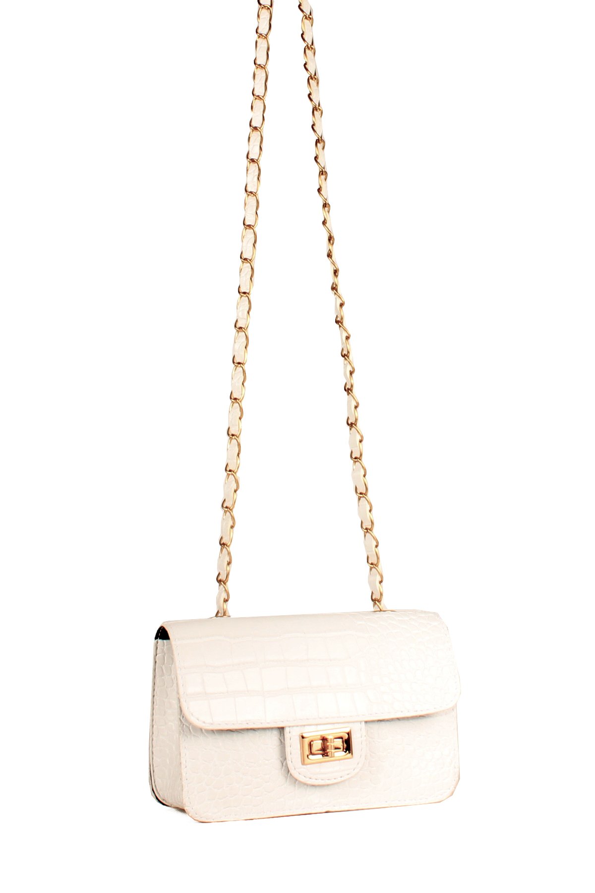 LWE20651-SyhTalhaLuwwe Bag'sKadın Timsah Desenli Deri Zincir Askılı Kapaklı Omuz Çantası (20651)