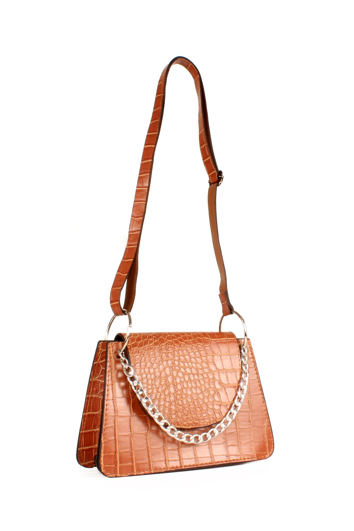 LWE20654-SyhTalhaLuwwe Bag'sKadın Timsah Desenli Deri Zincir ve Omuz Askılı Kapaklı El ve Omuz Çantası (20654)