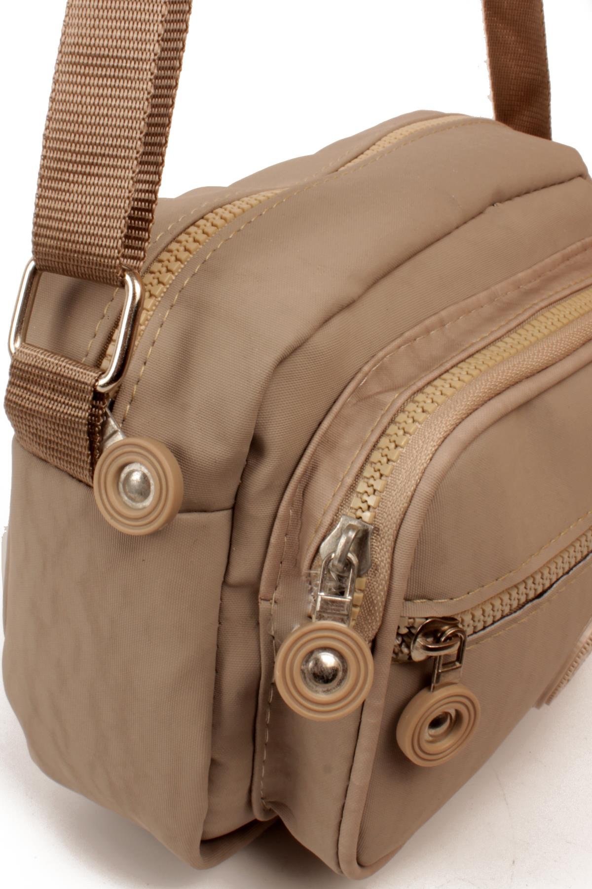 LWE20828-SyhTalhaLuwwe Bag'sKadın Üç Bölmeli Anne Tarz Krinkıl Kumaş Fermuar Kapama Dokuma Kolon Askılı Omuz Çantası (20828)