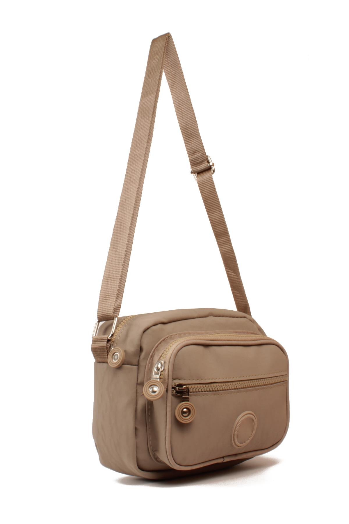 LWE20828-SyhTalhaLuwwe Bag'sKadın Üç Bölmeli Anne Tarz Krinkıl Kumaş Fermuar Kapama Dokuma Kolon Askılı Omuz Çantası (20828)